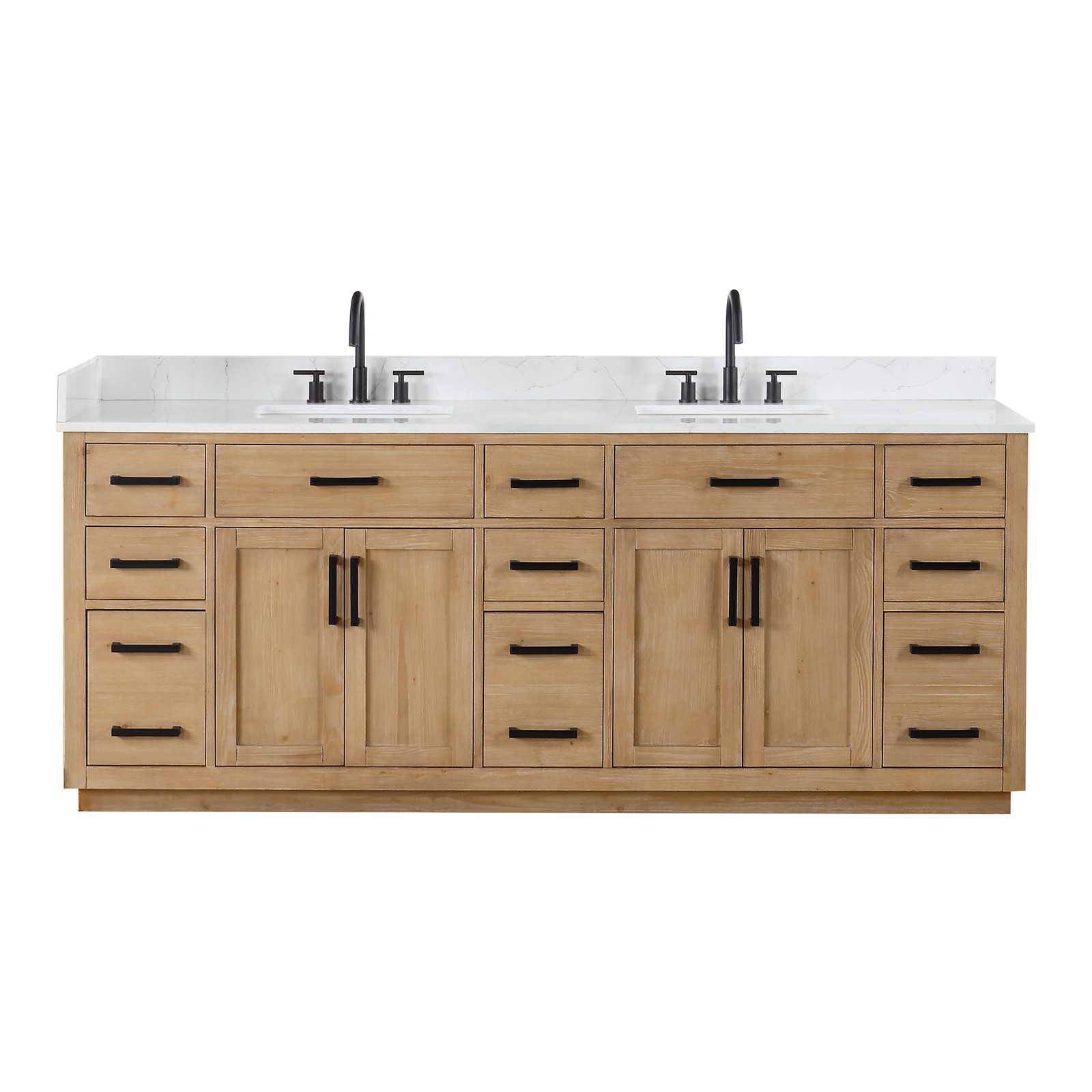 Gavino 84″ Wood Vanity in Light Brown with Composite Stone Top no Mirror