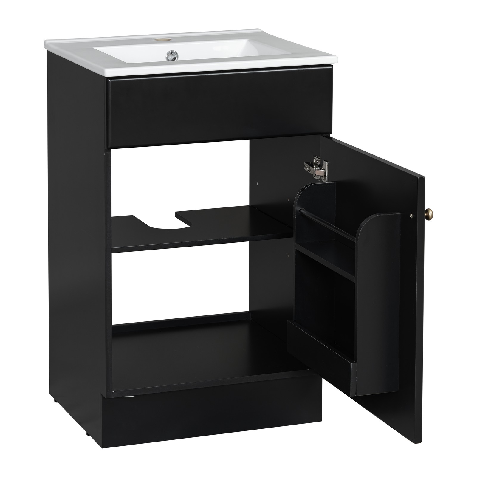 20″ Bathroom Vanity with Ceramic Sink, Black MDF Cabinet