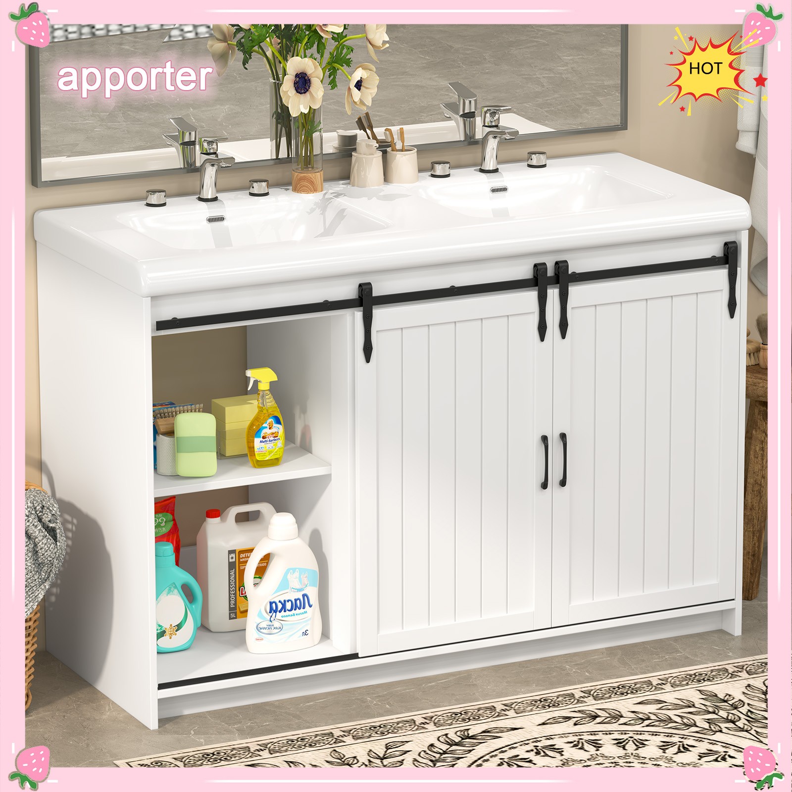 47.3″ Bathroom Double Sink Vanity Cabinet Ceramic Vessel Double Sink Cabinet US