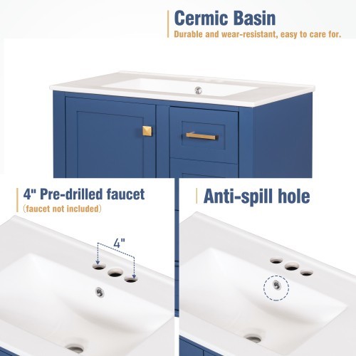 30 In.W Bathroom Vanities Stability and Durability Modern Vanity With Sink