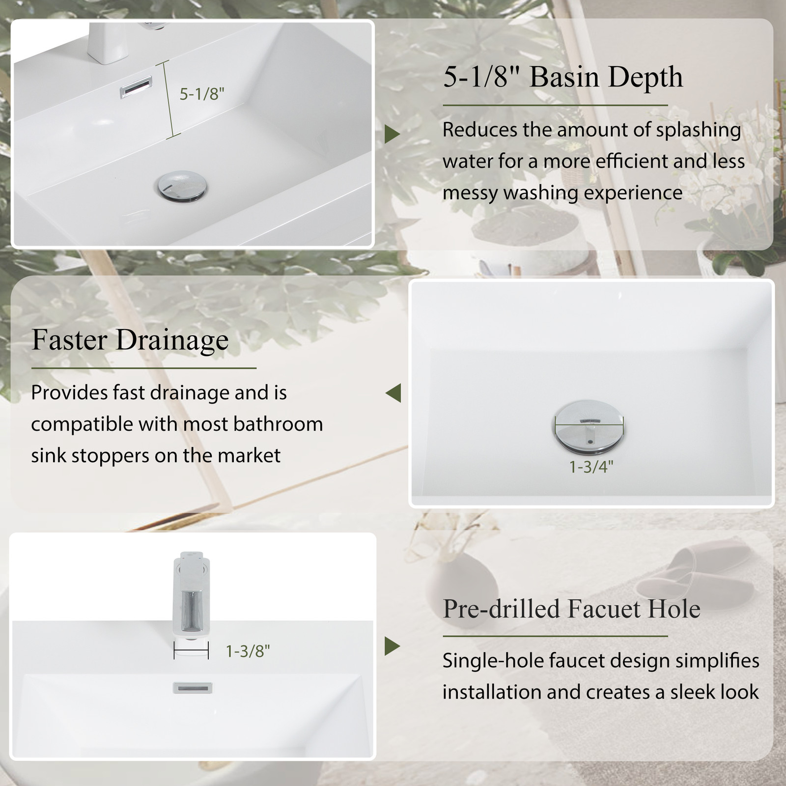 42in Floating Wall-Mounted Bathroom Vanity W/ Stone Resin Countertop Basin White