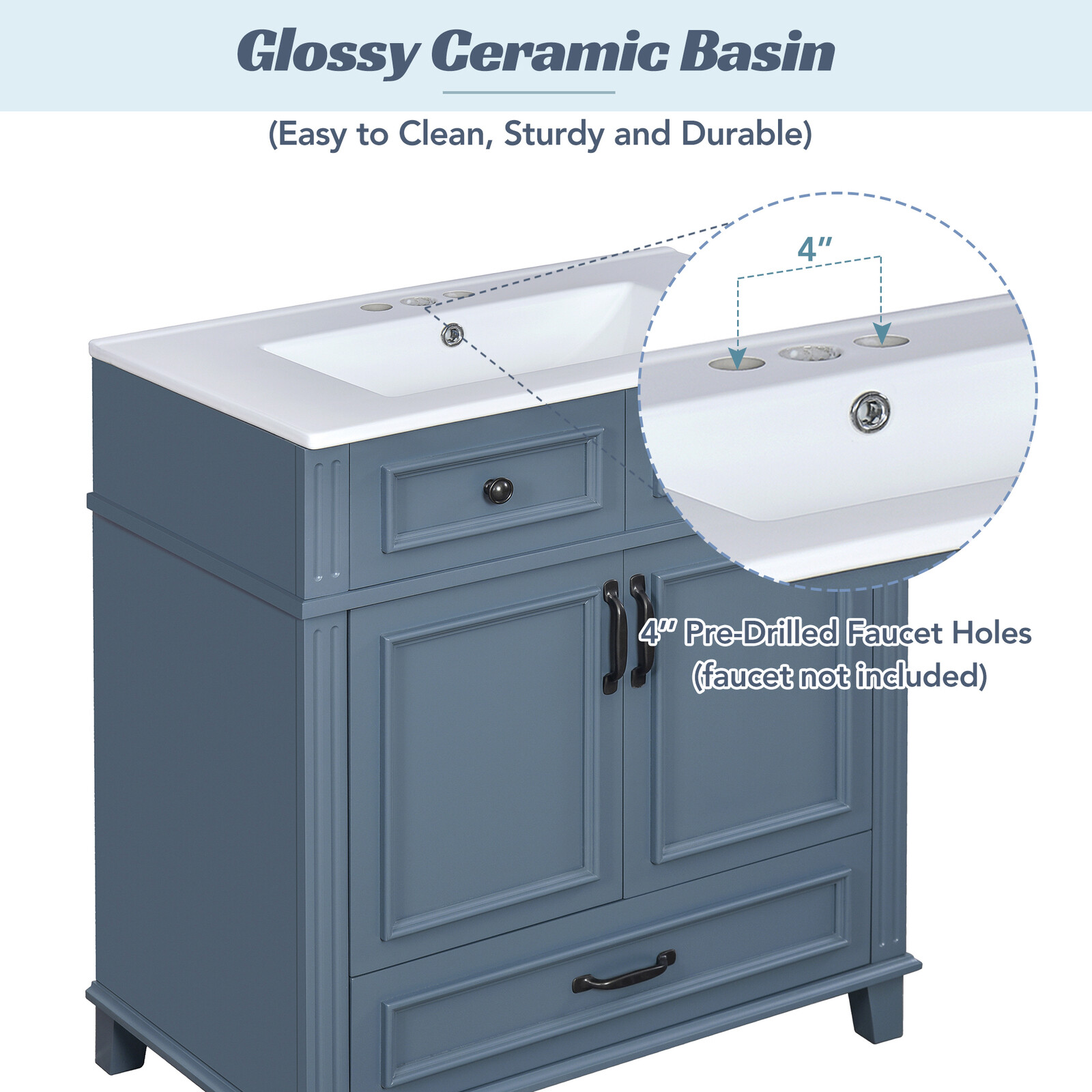 30” Bathroom Vanity with Ceramic Sink,Solid Wood Frame Bathroom Storage Cabinet