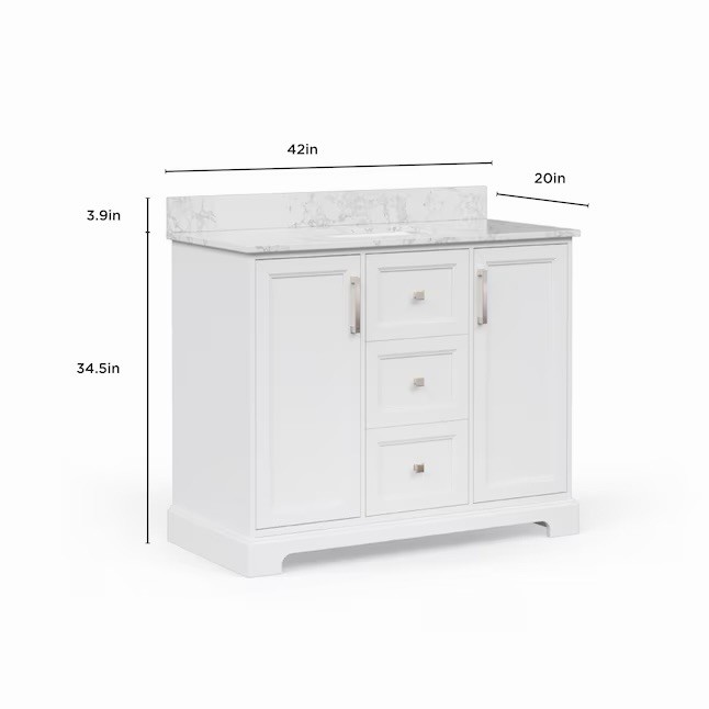 Allen + Roth Pittman 42” Transitional Bathroom Vanity White W/ Stone Top