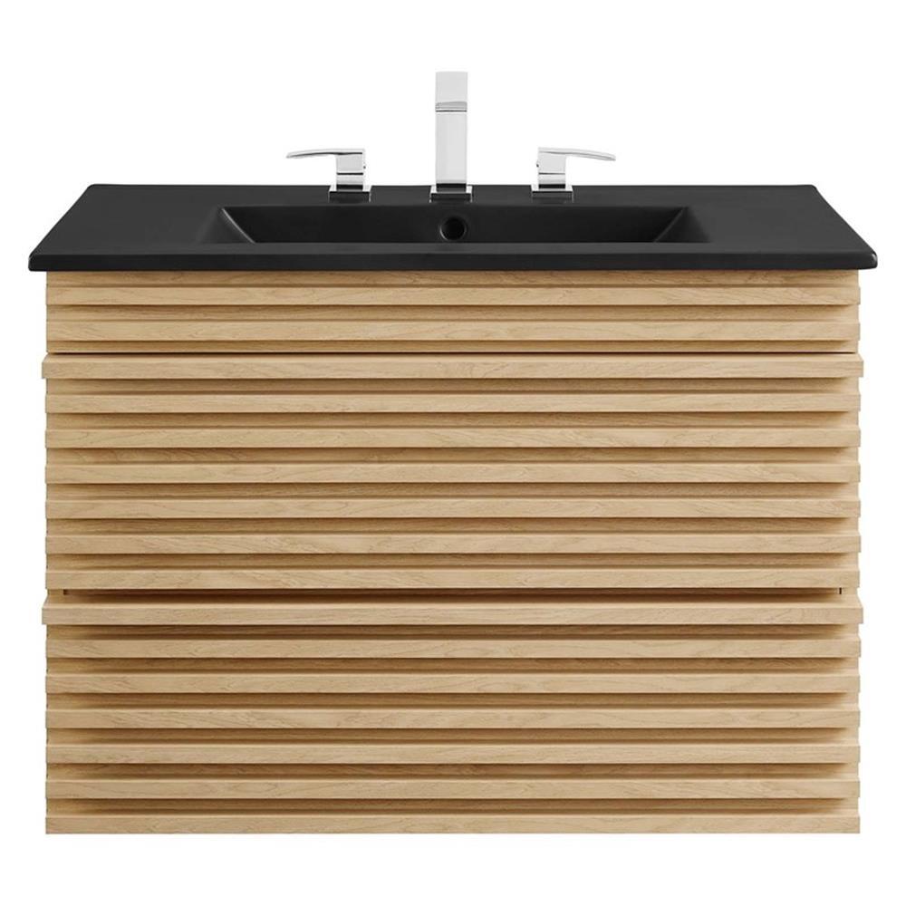 Modway Render 30″ MDF Wood Wall-Mount Bathroom Vanity in Oak/Black