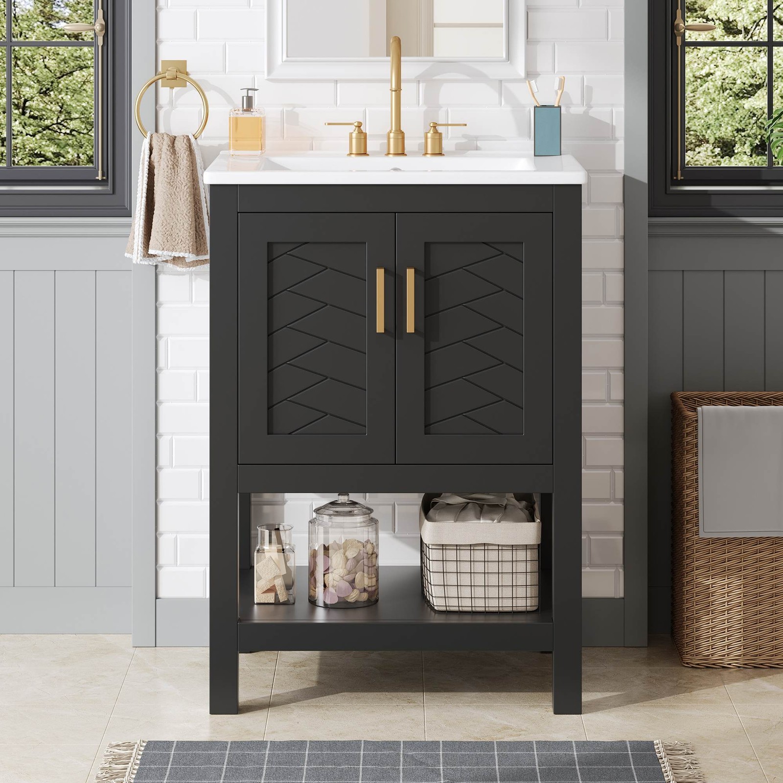 FUNIDEE 24″ Bathroom Vanity with Sink Bathroom Cabinet with Adjustable Shelf
