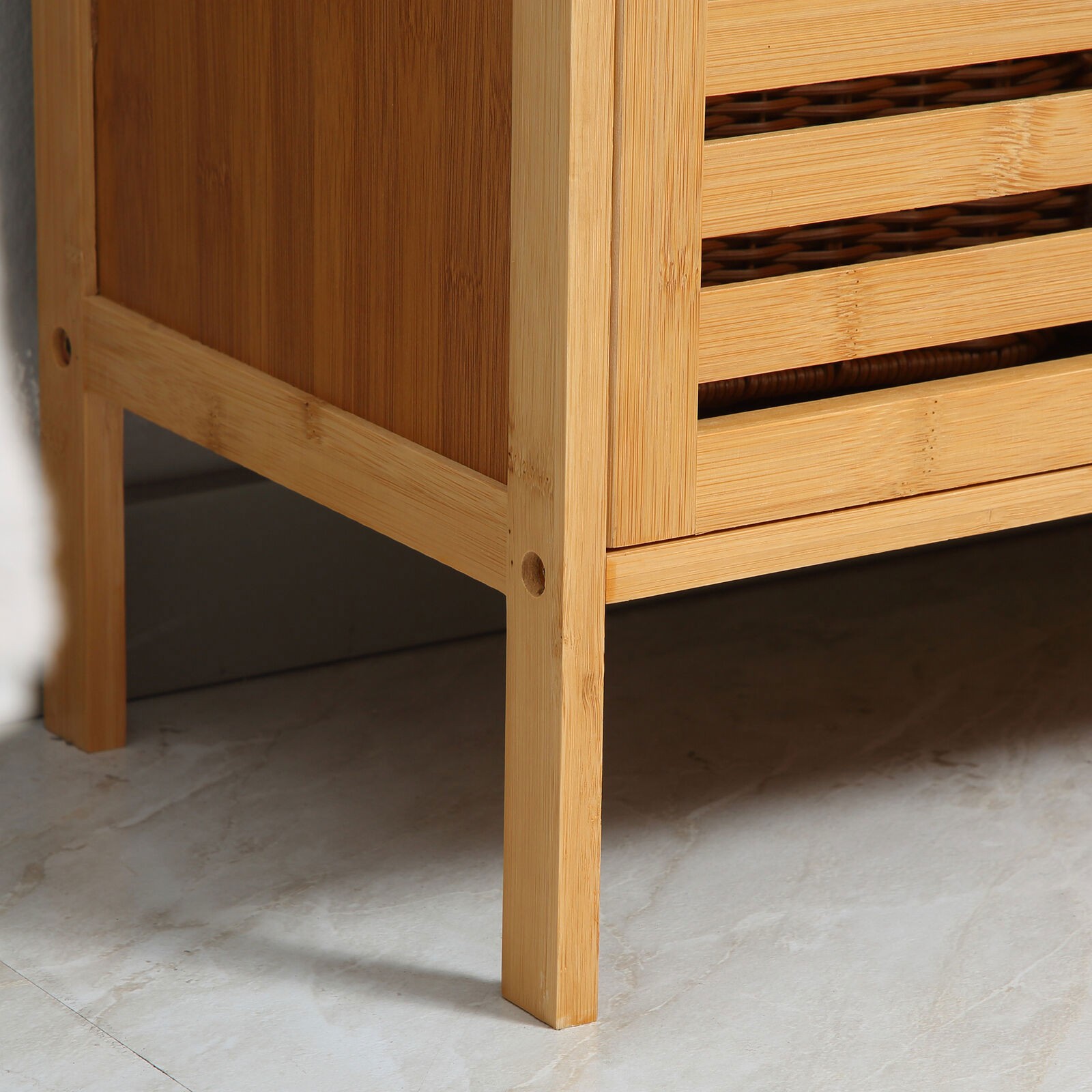 kleankin Freestanding Under Sink Cabinet with 2 Slatted Doors Bamboo Frame