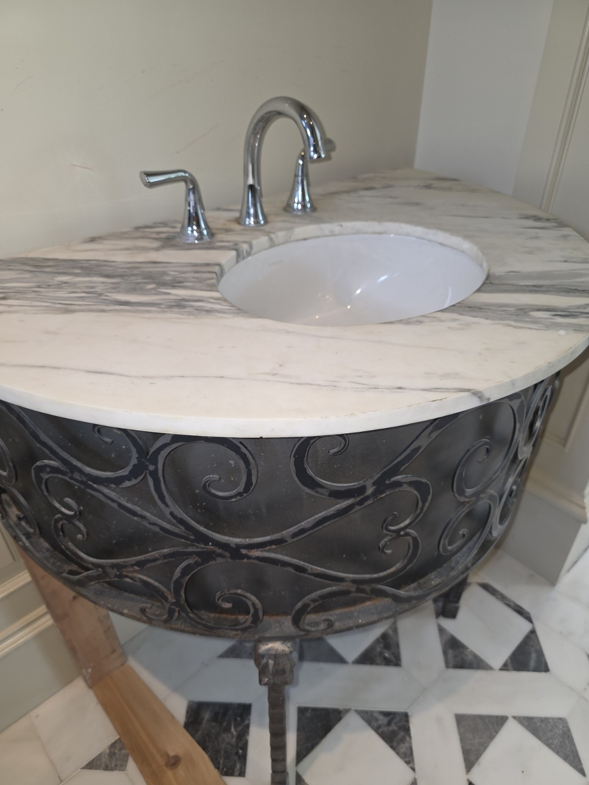 Wrought Iron Powder Room Bathroom Console Vanity With Marble Top