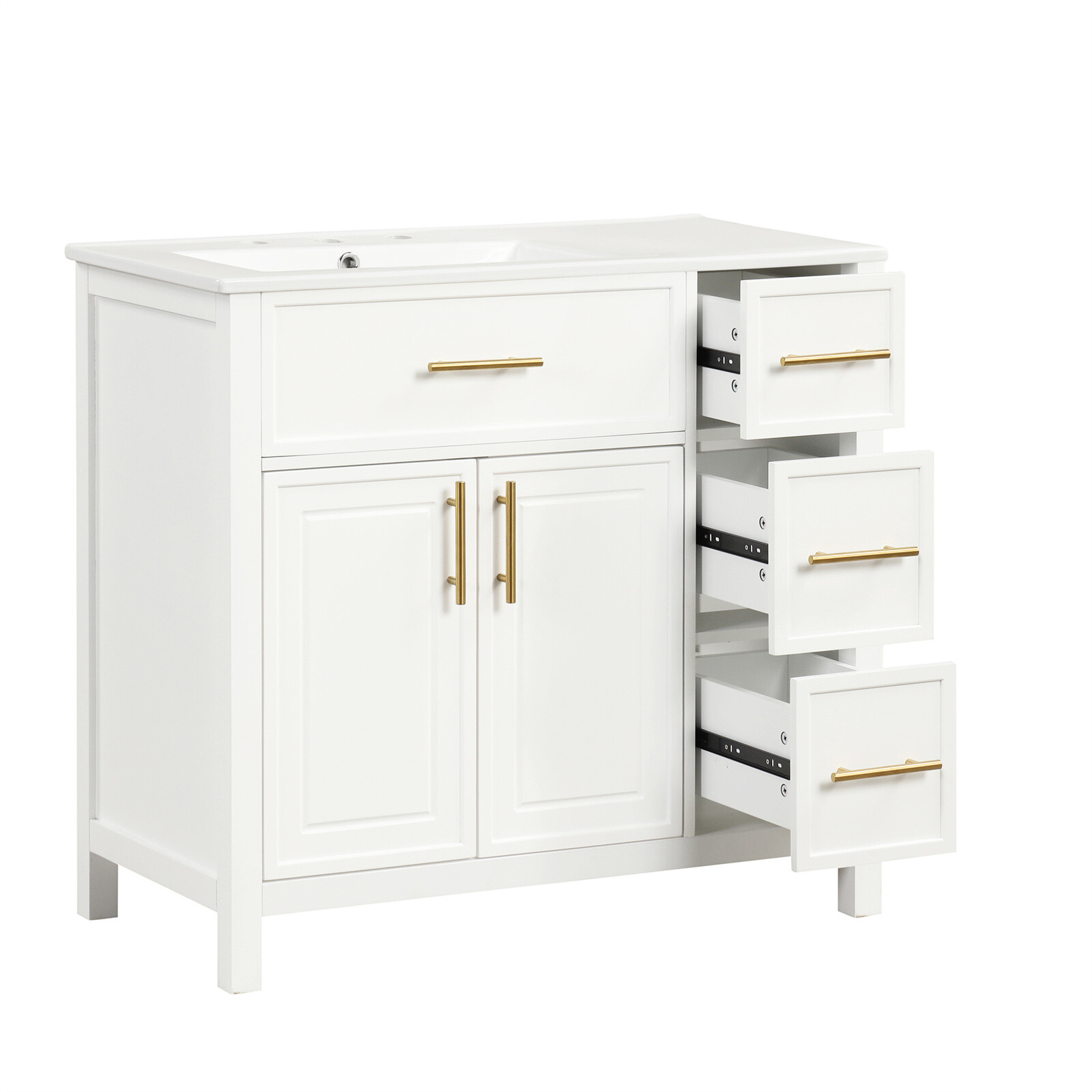 36″ Bathroom Vanity with Sink Bathroom Cabinet with 2 Doors and 3 Drawers