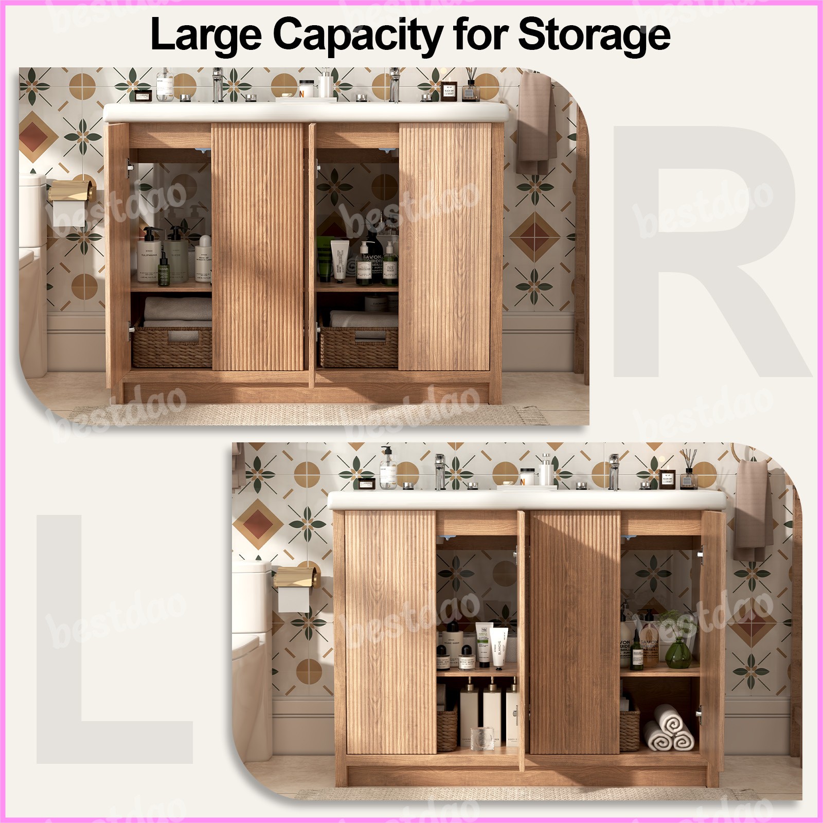 47″ Bathroom Vanity Set Wooden Cabinet with Double Ceramic Drop in Sink Top