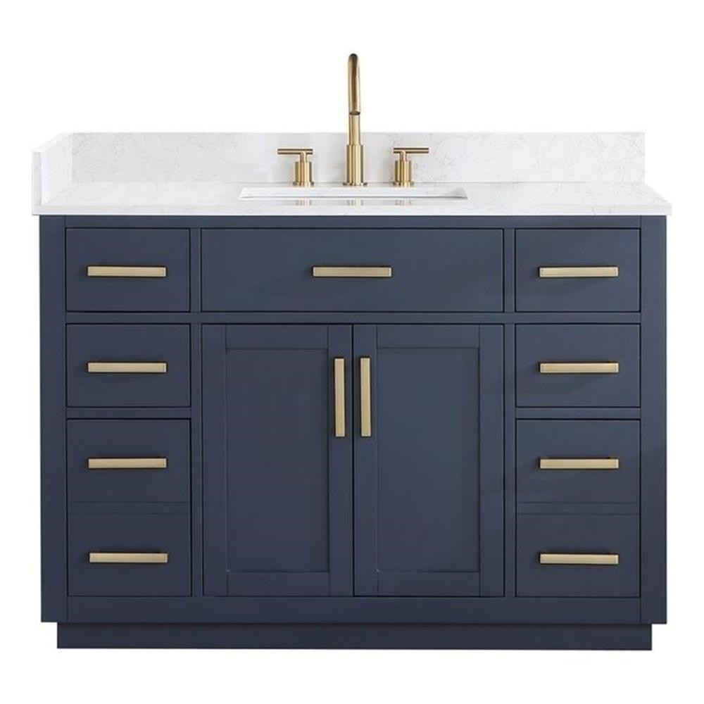Pemberly Row 48″ Wood Vanity in Royal Blue with Composite Stone Top no Mirror