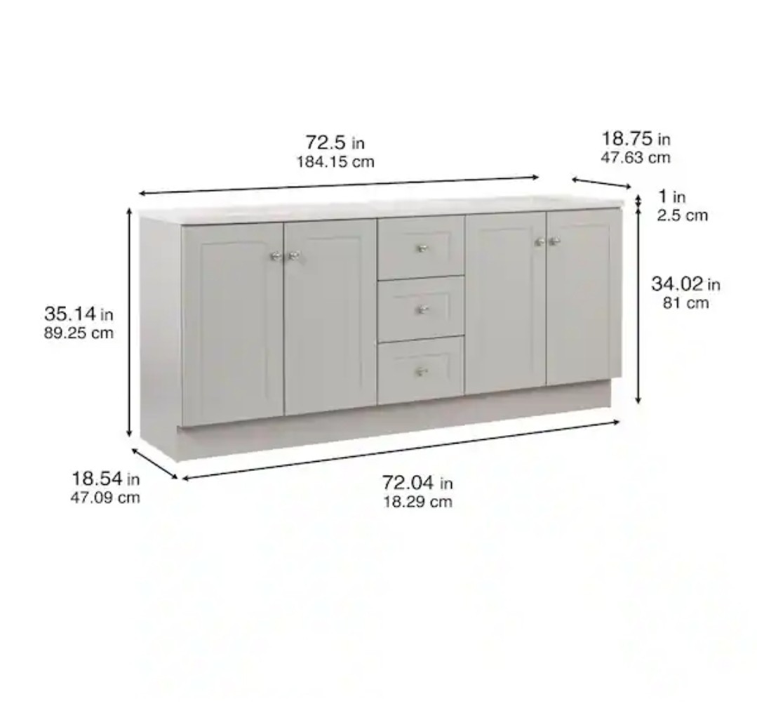 ✨️ Glacier Bay Bannister 73 in. Double Sink Pearl Gray Bath Vanity with Granite-
