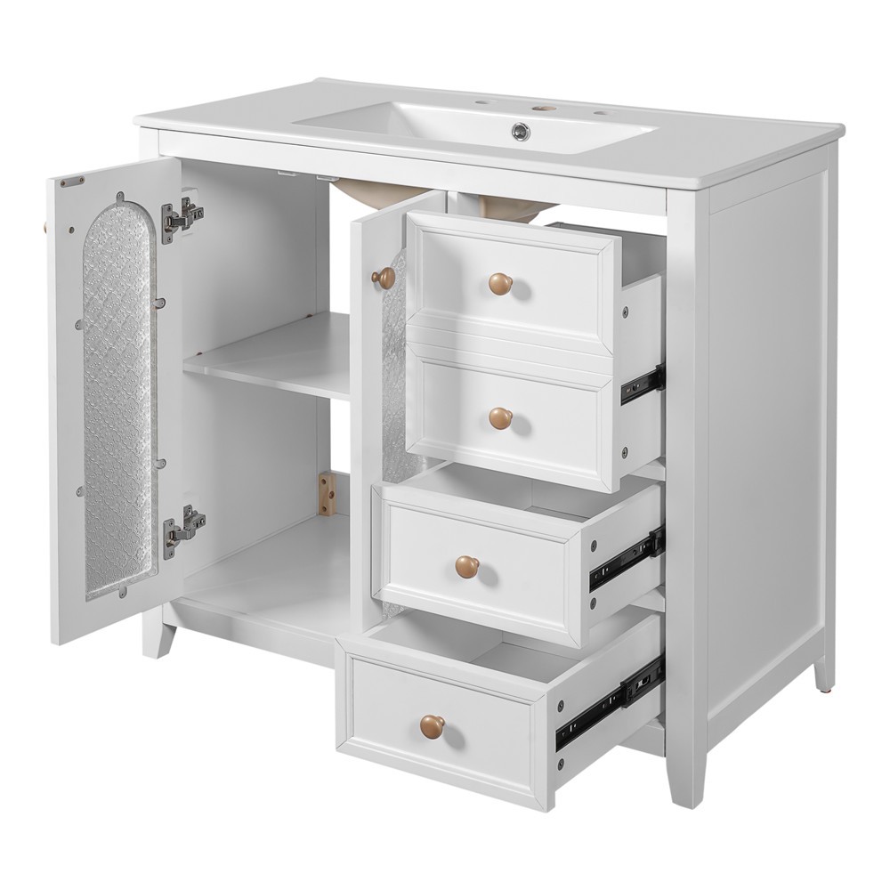 36” Bathroom Vanity w/Sink, Freestanding Bath Vanity Cabinet,3 Drawers, 2 Doors