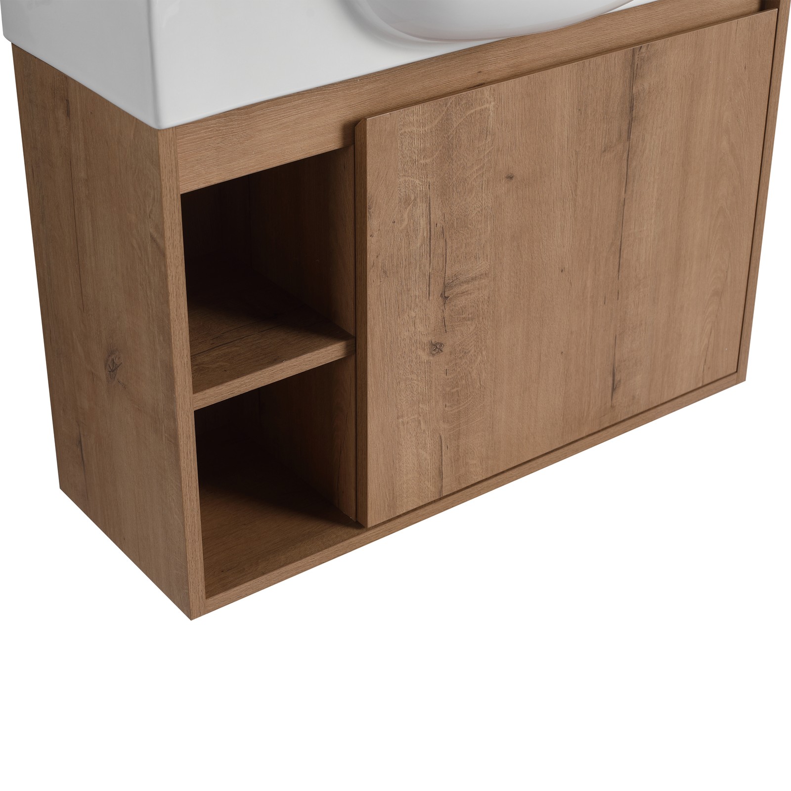 26in Plywood Freestanding Bathroom Vanity W/ Ceramic Sink Basin Door Shelf Oak