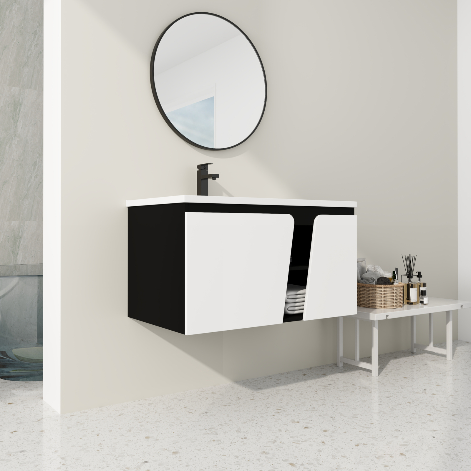 36 Inch Bathroom Vanity Wall Mounted Cabinet W/ Undermount Ceramic Sink White US