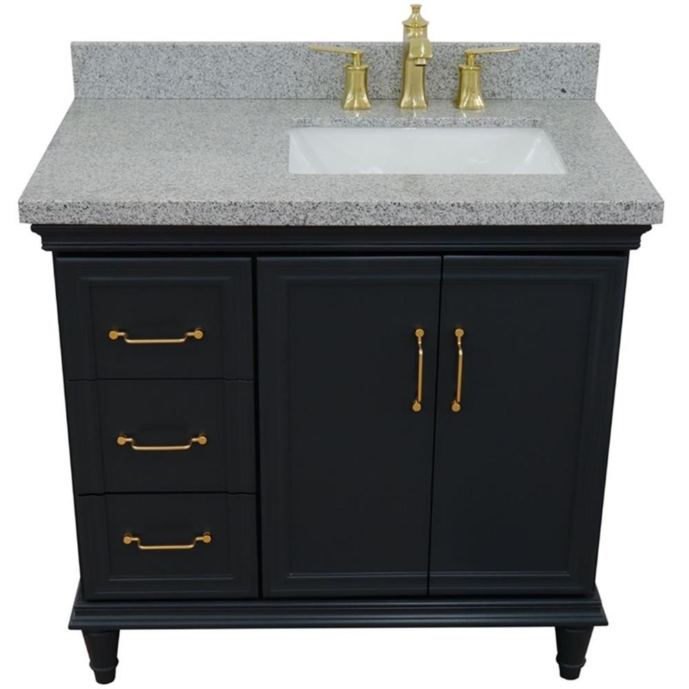 37 in. Single Vanity Dark Gray Gray Granite Rectangle Right Door.Right Sink