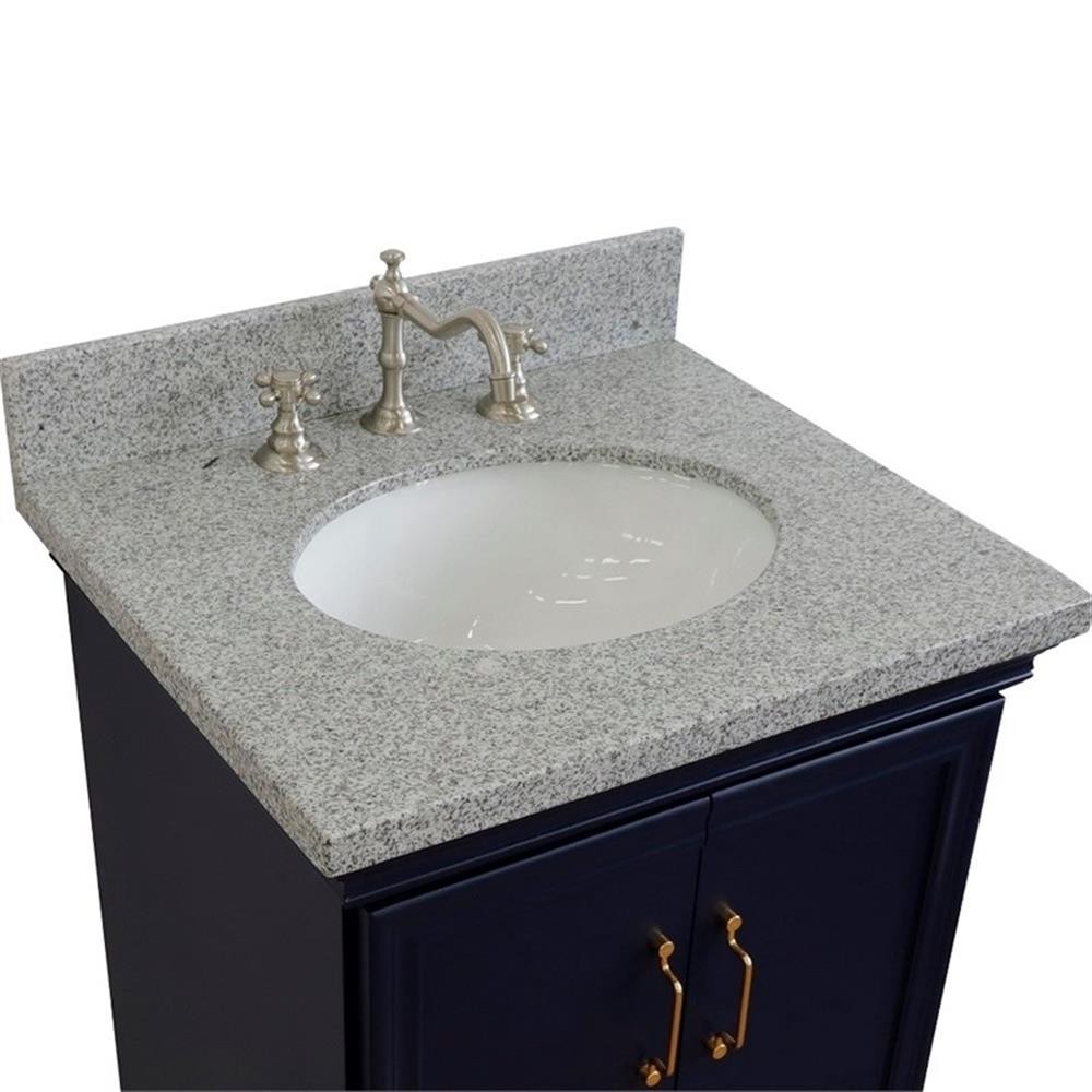 25 in. Single Wooden Vanity Blue with Gray Granite Oval Sink