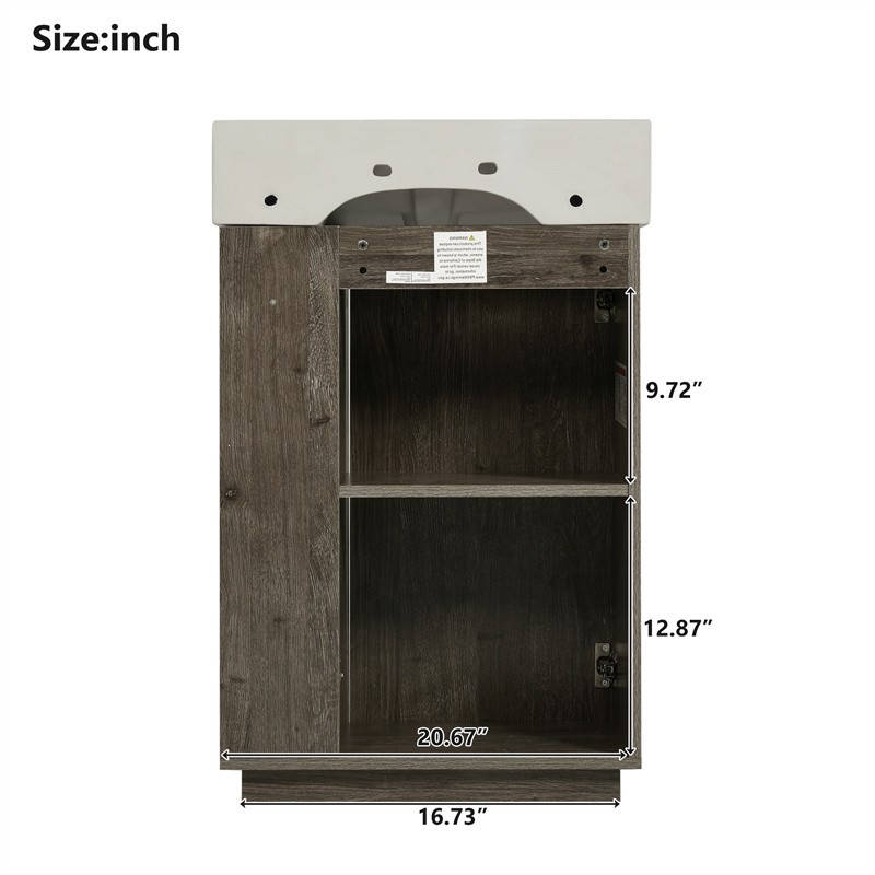21.6″ Bathroom Vanity with Single Sink,Freestanding Left Door Wood Grain Cabinet