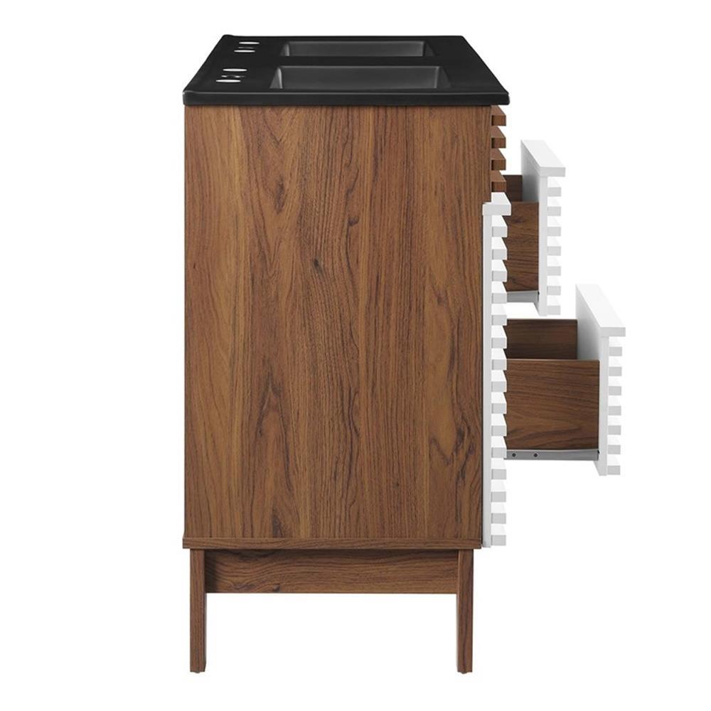Modway Render 47.5″ MDF Wood Double Sink Bathroom Vanity in White/Walnut/Black