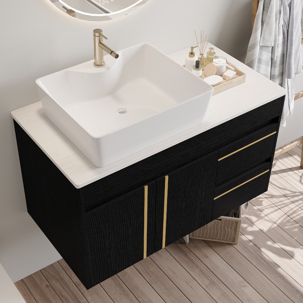 36″ Wall Mounted Bathroom Vanity with Sink, Floating Vanity Cabinet, 2 Drawers