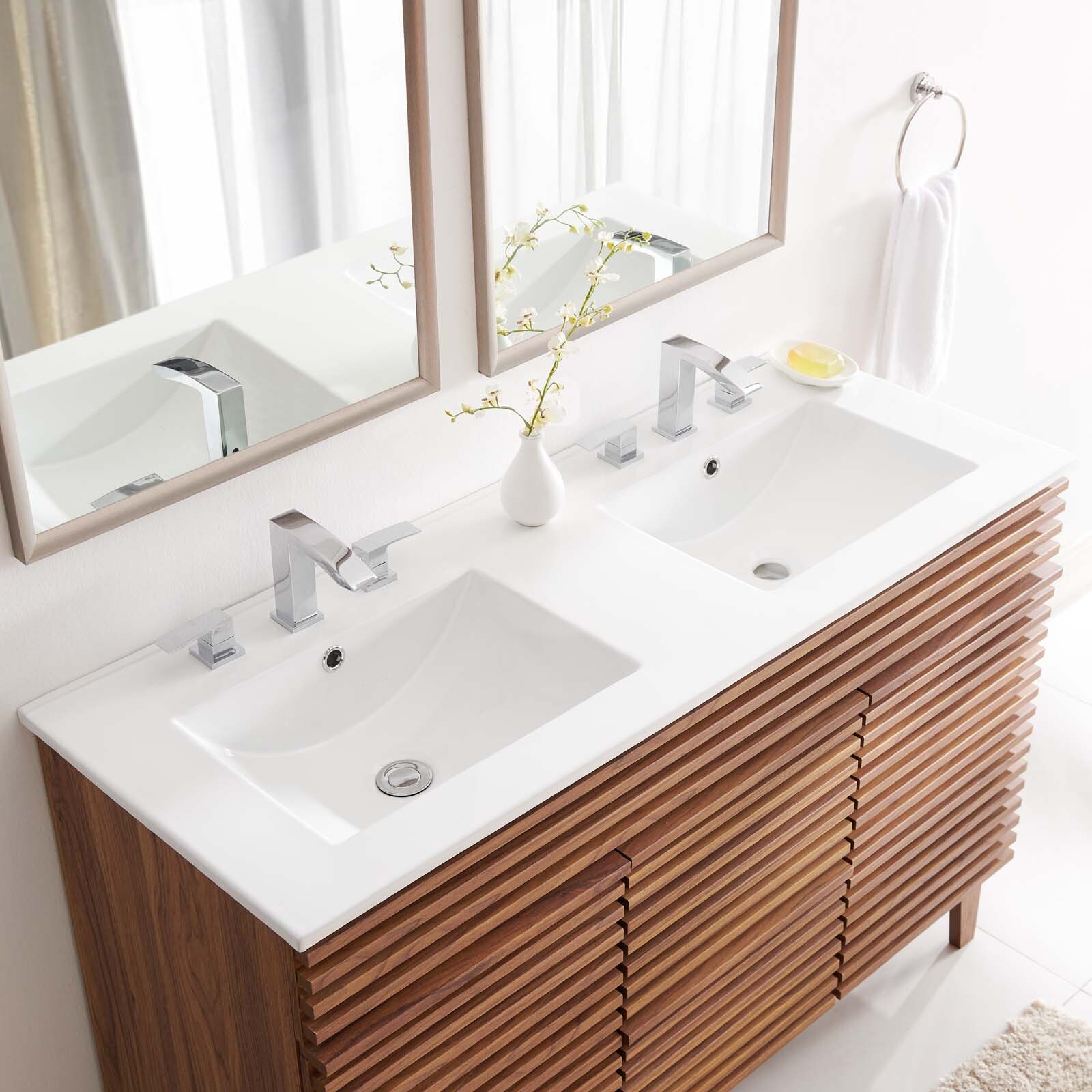 Modway Cayman 48″ Double Basin Bathroom Sink in White