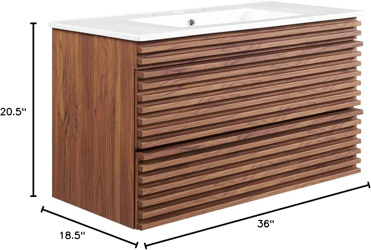 Elegant 36″ Walnut & White Wall-Mount Bathroom Vanity for Modern Spaces