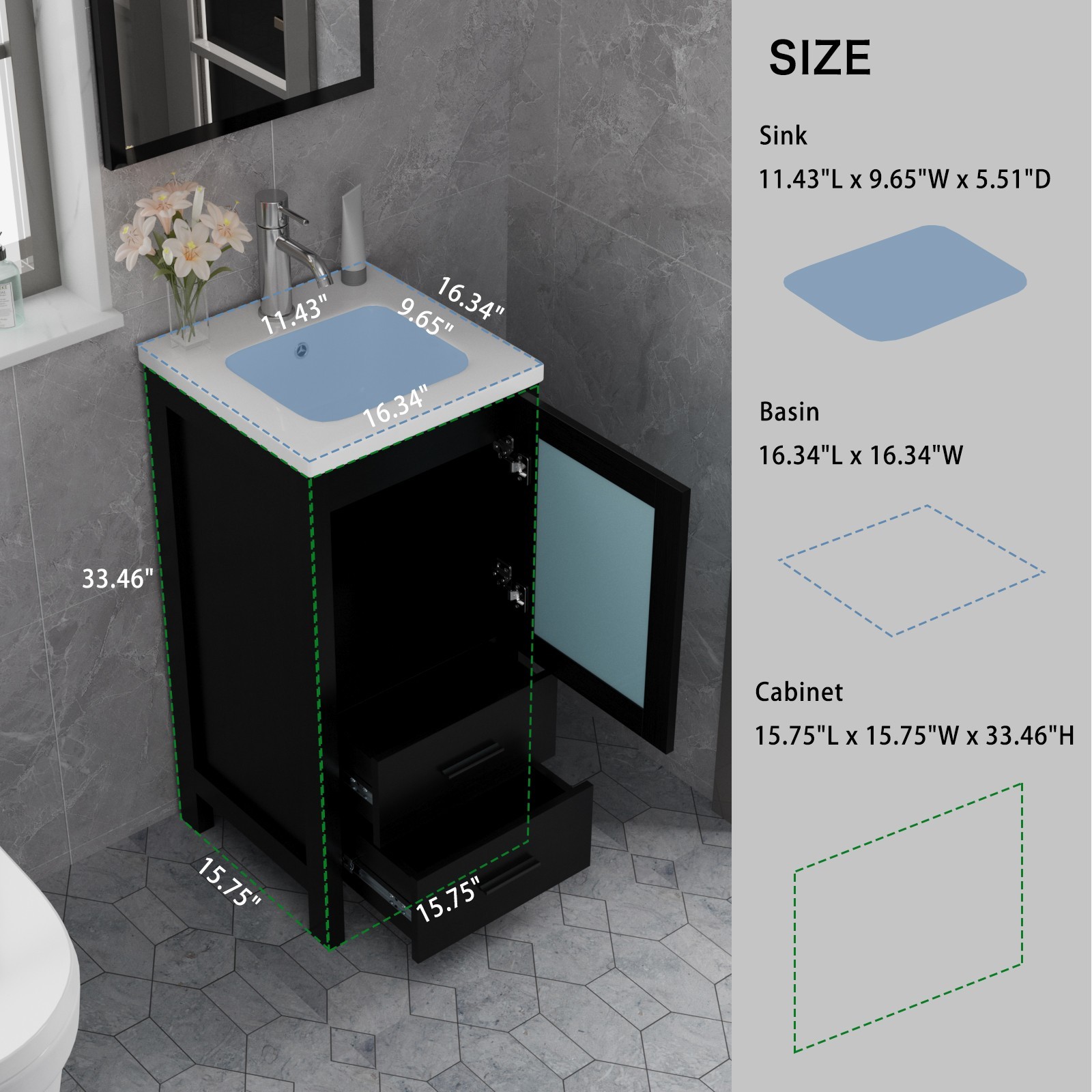 Wonline 16″ Bathroom Vanity w/Sink Cabinet Ceramic Sink Combo for Small Room