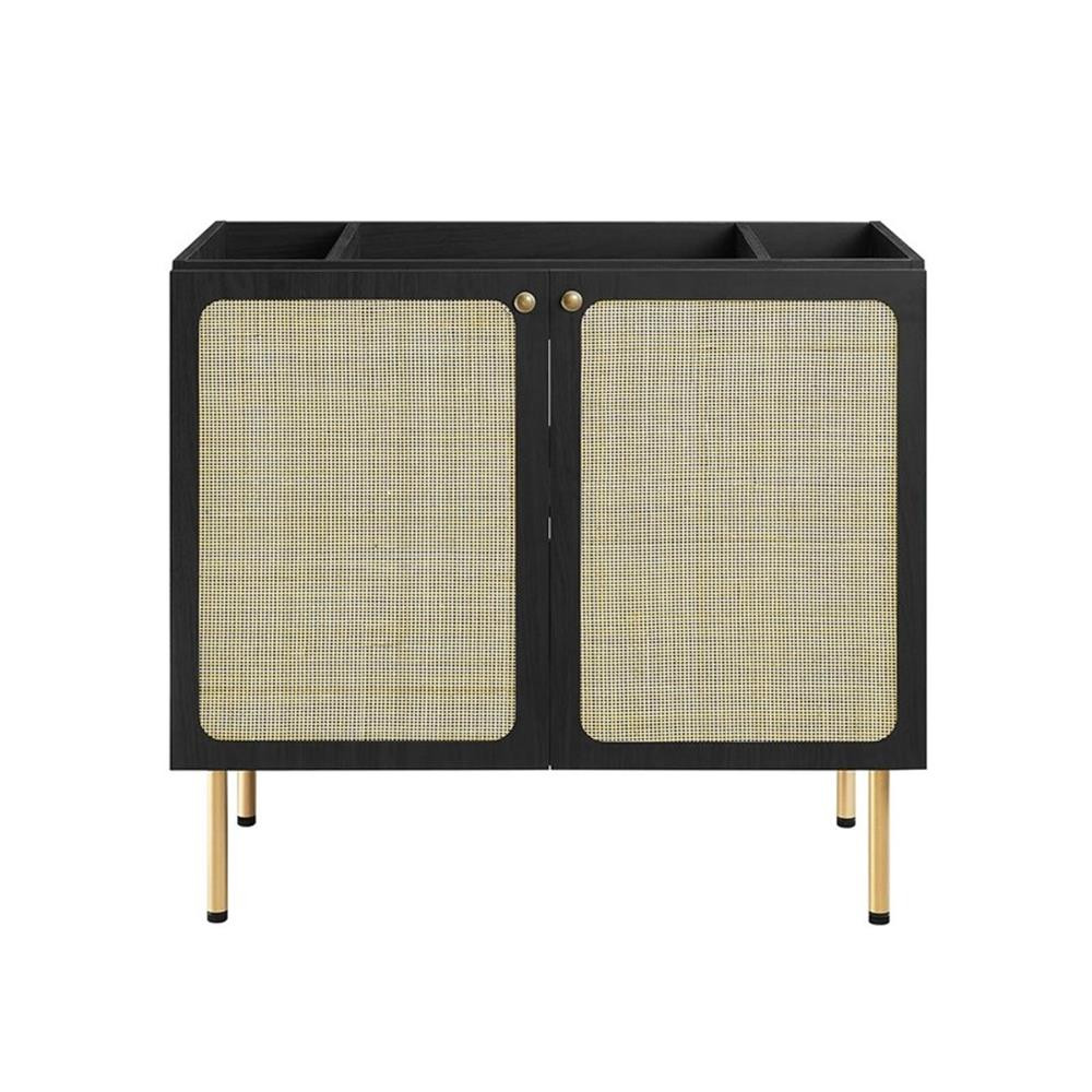 Modway Chaucer 36″ Wood & Rattan Bathroom Vanity Cabinet in Black