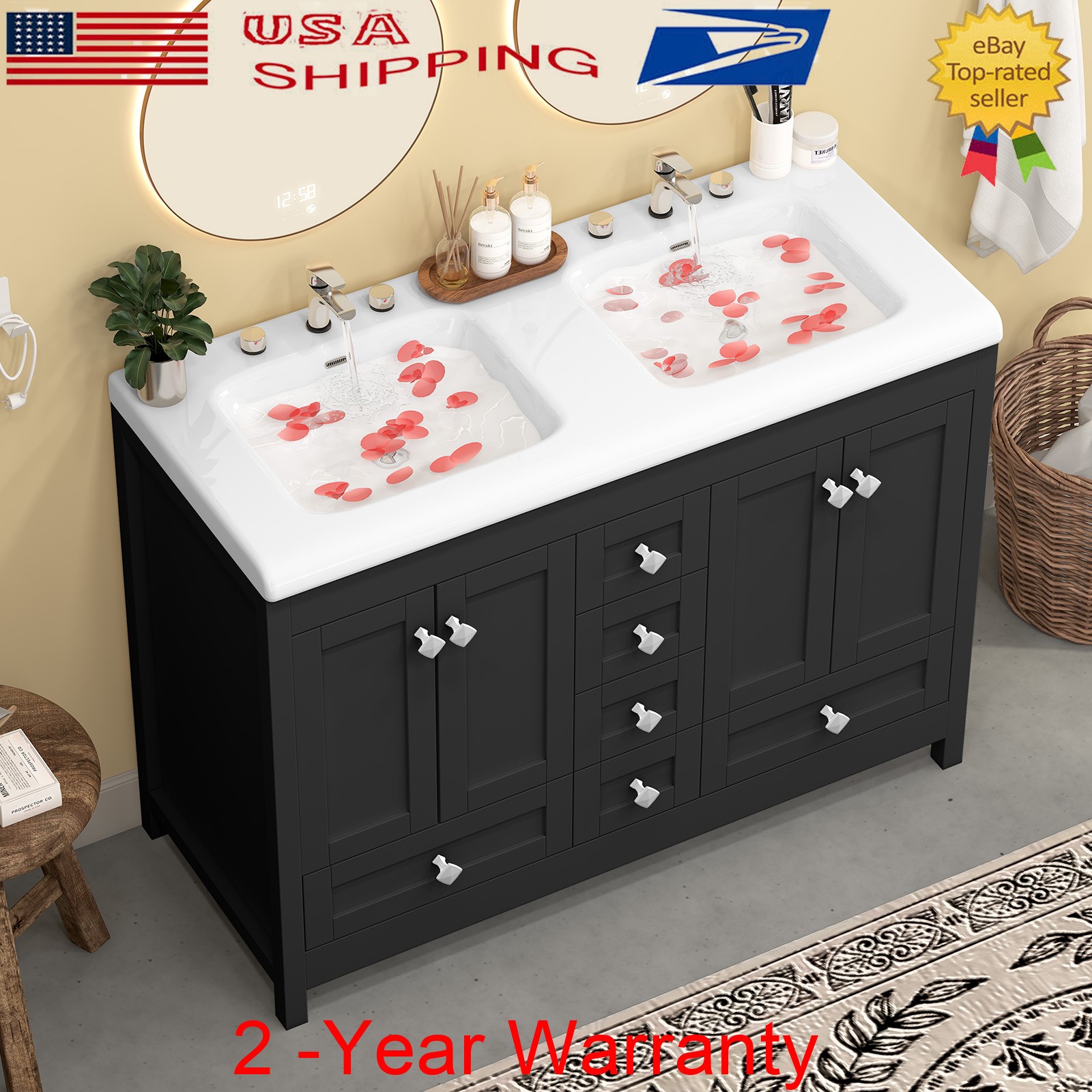47.3″ Bathroom Vanity w/ Double Sink Bathroom Sink Cabinet Freestanding Storage