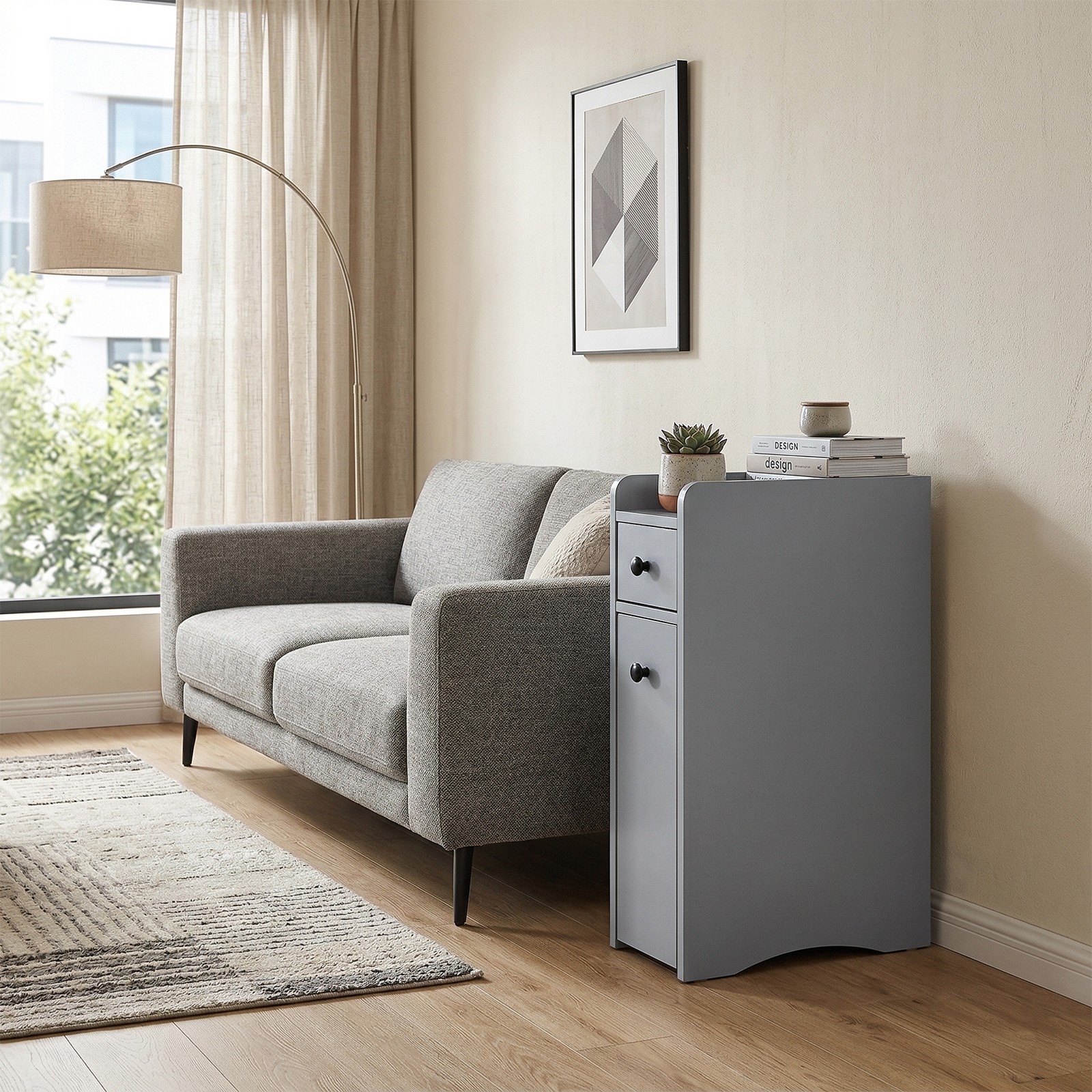 Gray Particleboard with Melamine Veneer Two-drawer Low Cabinet Bathroom Vanity