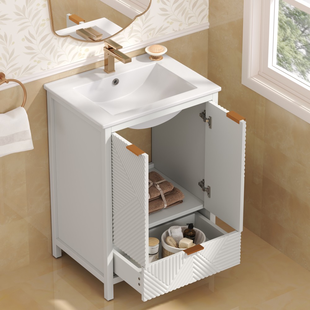 24 In Bathroom Vanity with Sink Combo Bathroom Vanity with Single Faucet Hole