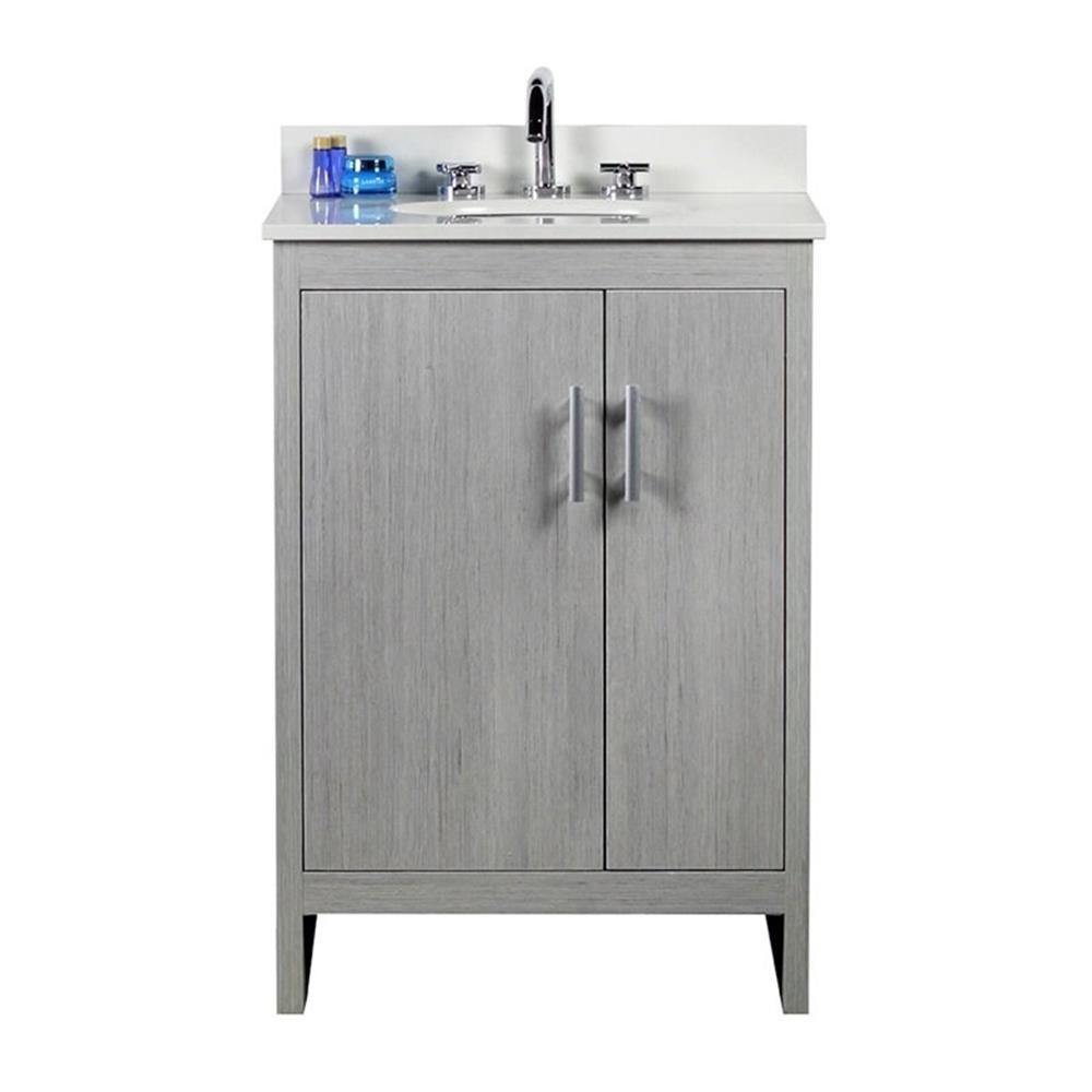 25″ Modern Single Solid Wood Vanity with Oval Sink in Gray Pine