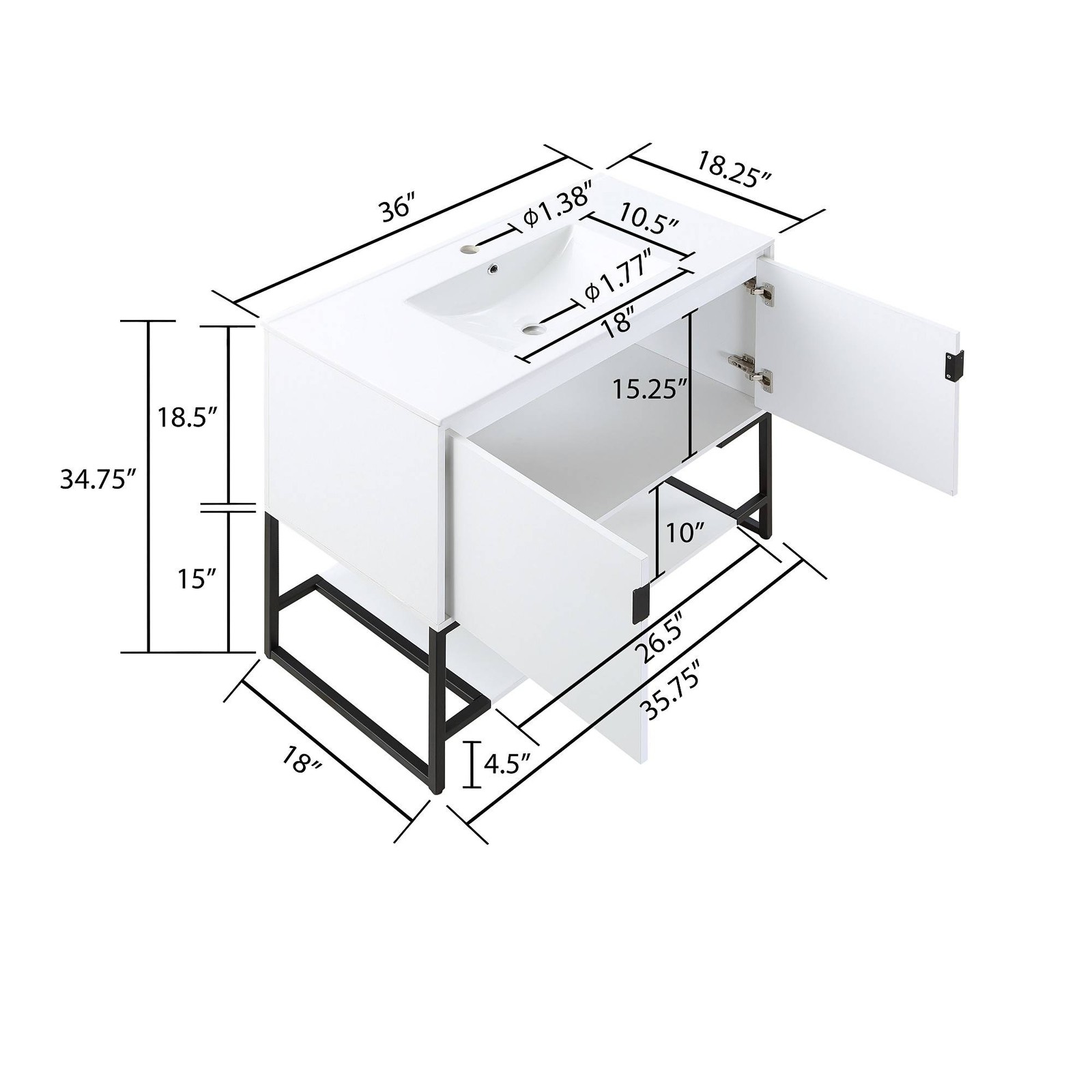 Scarsdale 36″ Wide Melamine White Bathroom Vanity Sink