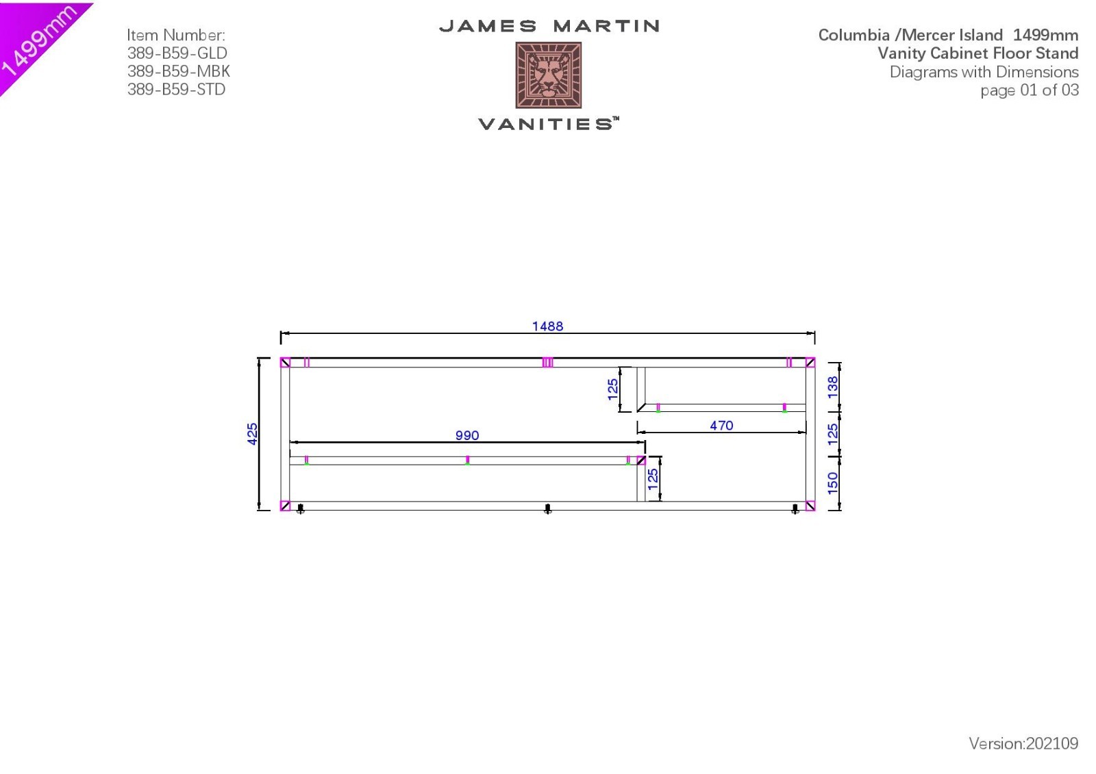 James Martin 389-B59-STD Columbia/Mercer Island 59″ Vanity Base,Brushed Nickel