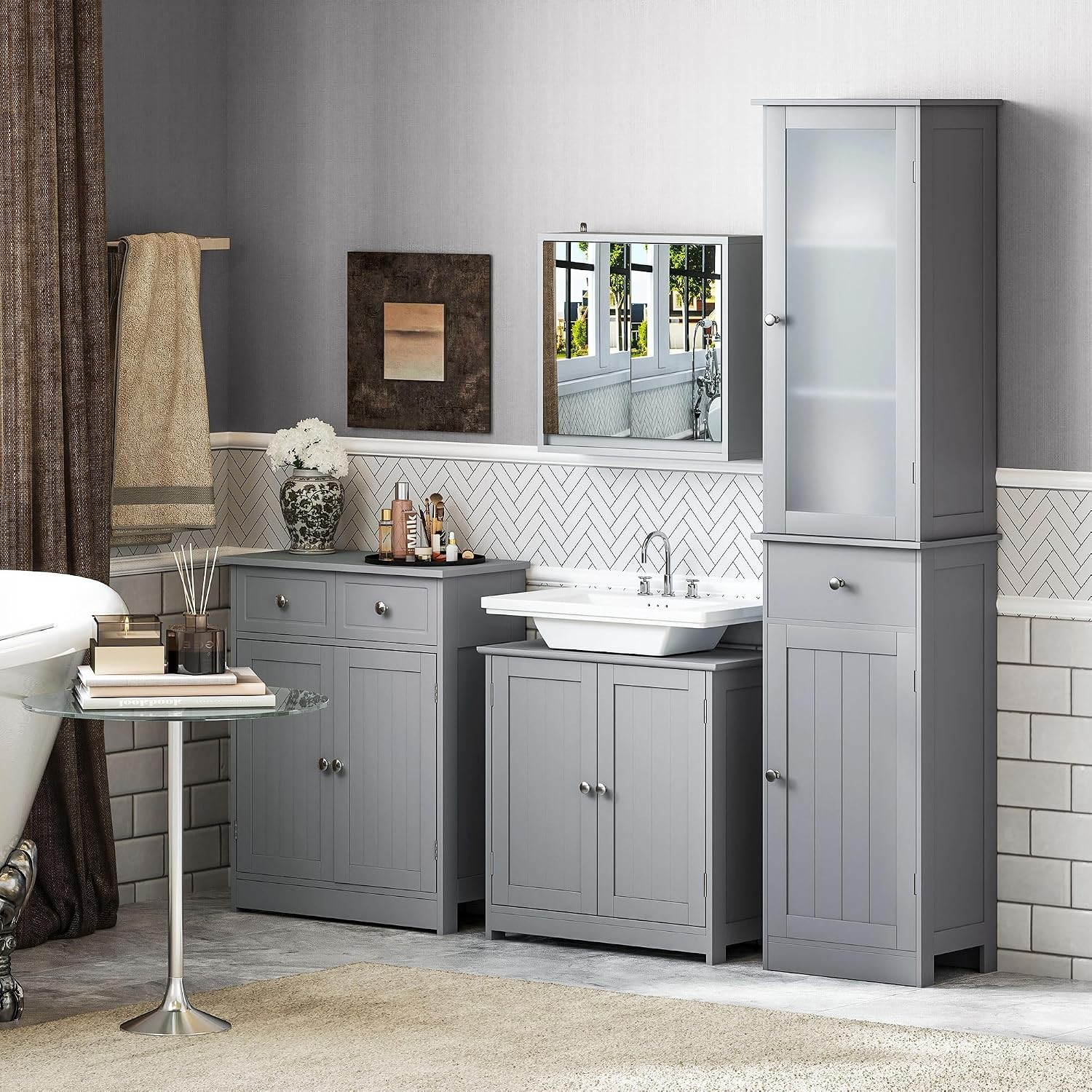 23.5″ Pedestal Sink Storage Cabinet Freestanding Bathroom Under Sink Cabinet
