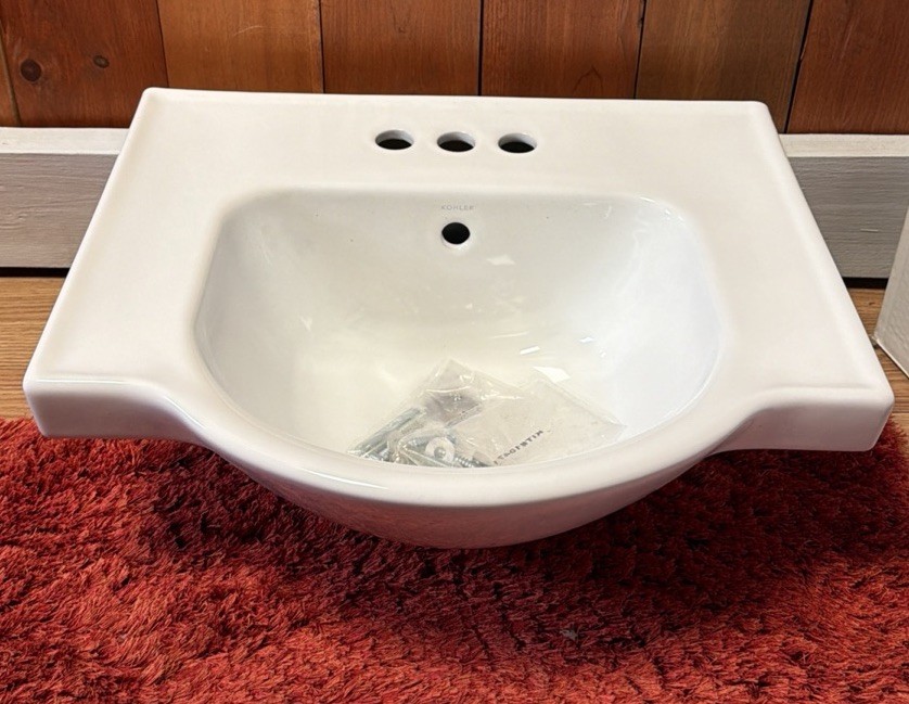 NIB Kohler K-5265 Bathroom White Pedestal Wall Mount Rectangular VANITY SINK