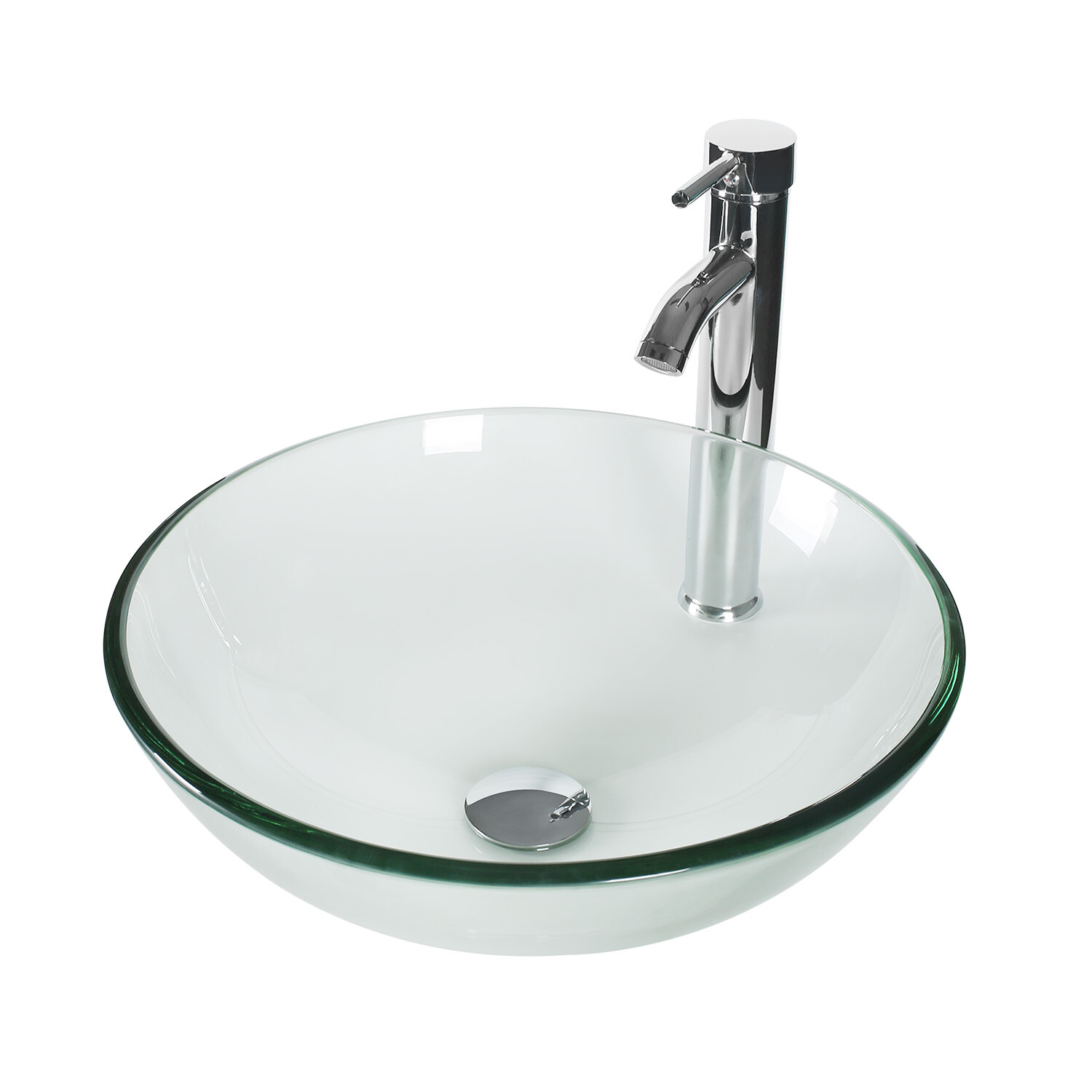 24″ White Bathroom Vanity Set Tempered Clear Glass Vessel Sink Combo No Mirror