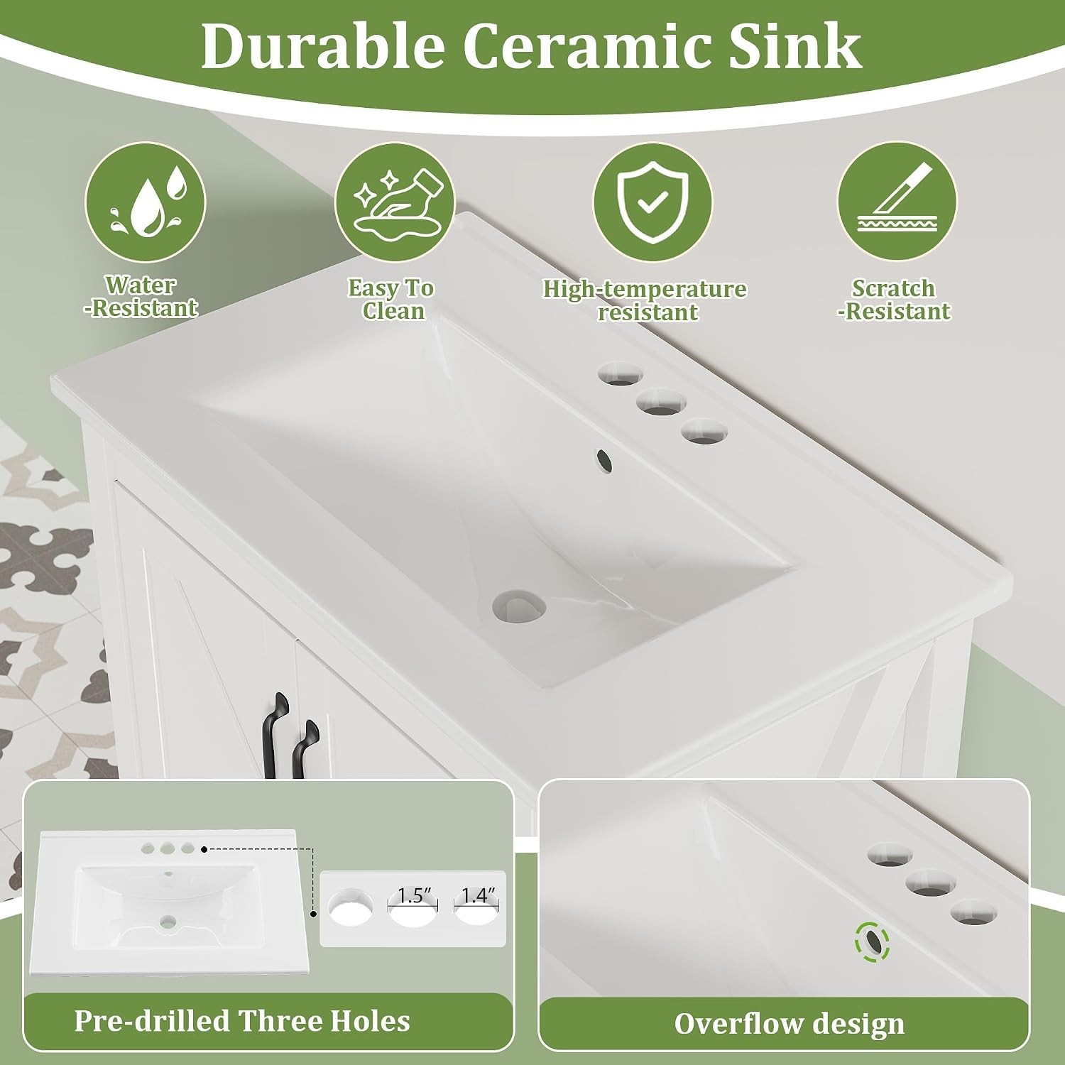 30” Bathroom Vanity with Sink Freestanding Cabinet 2 Colors w/ 2 Doors & Drawer