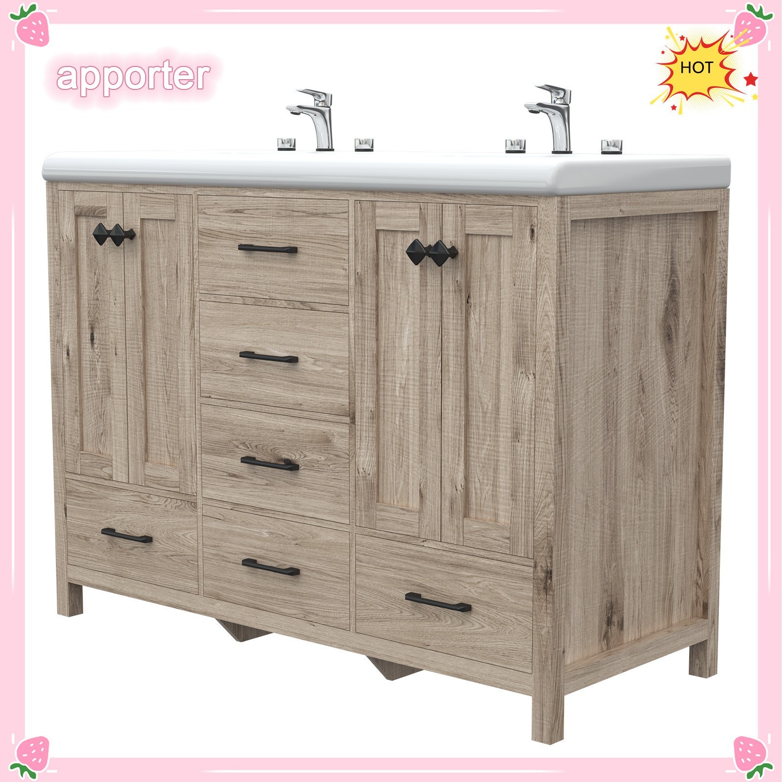 47 in Bathroom Vanity Retro Bathroom Storage Cabinet with Ceramic Sink Modern US
