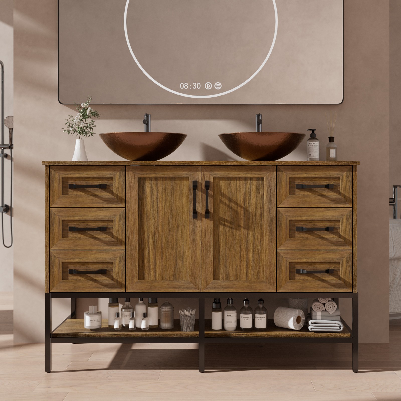 48″ Bathroom Vanity Cabinet Vessel Sink 2 Doors Drawer&Storage Shelf Wood Frame