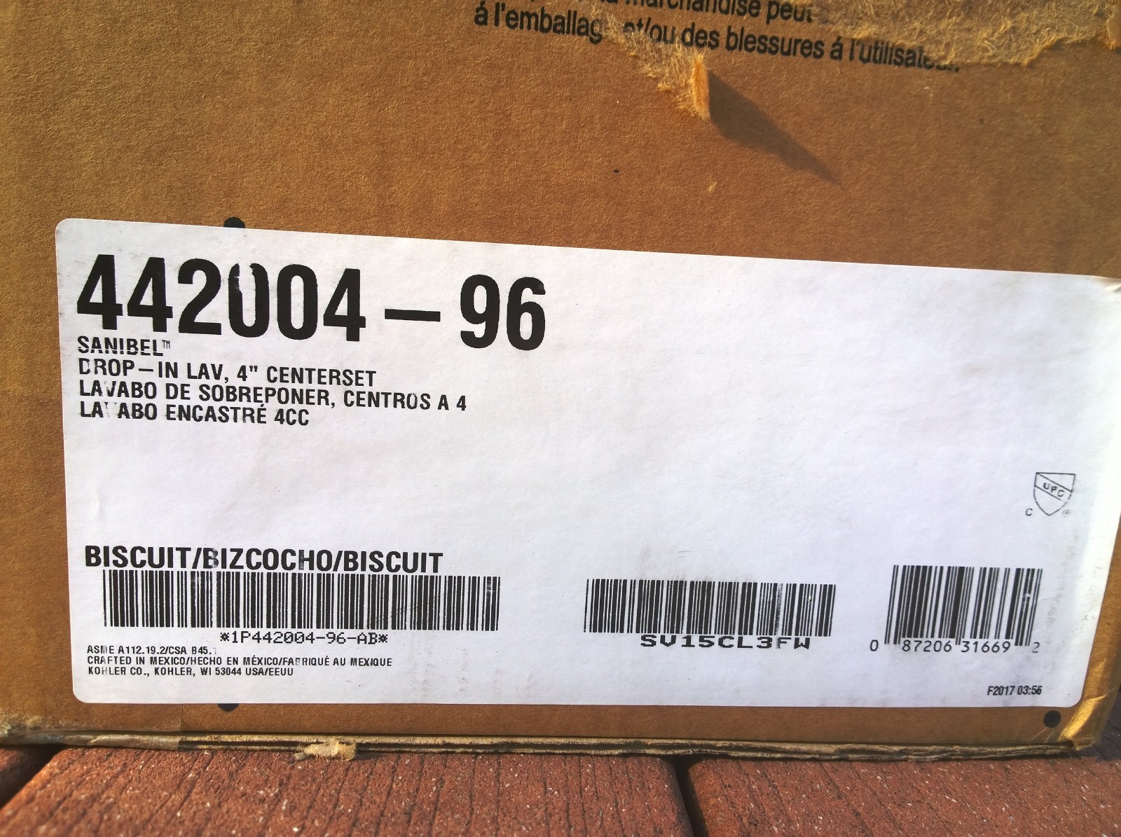 NIB Kohler 442004-96 Bathroom Biscuit-Color Drop-In Oval VANITY SINK