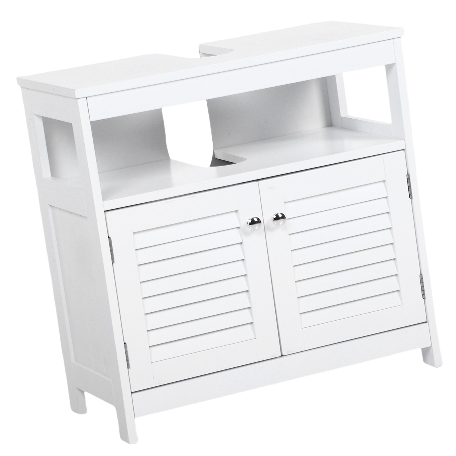 Bathroom Under Sink Storage Cabinet With 2 Doors Open Shelf White Furniture