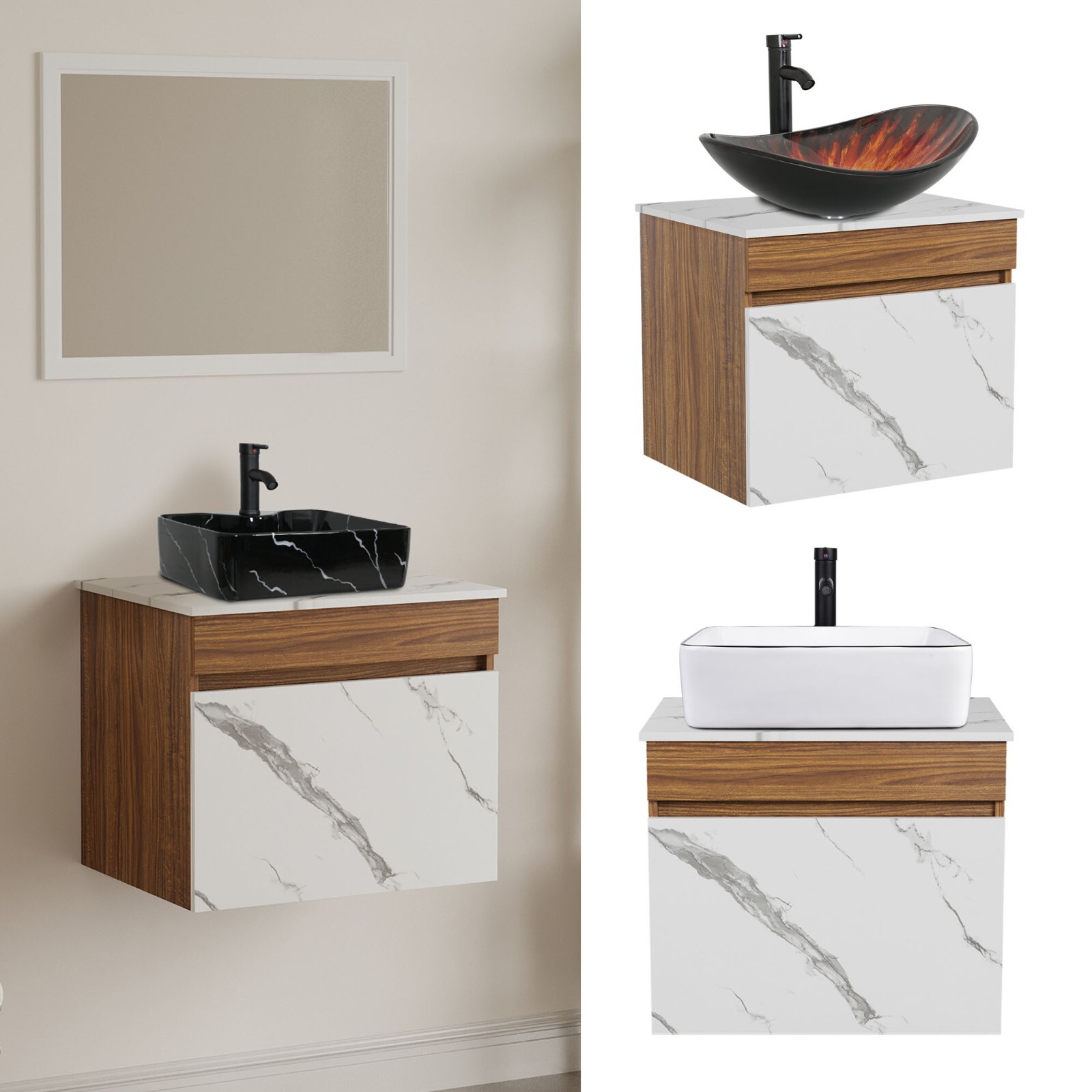 24″ Bathroom Vanity Modern Floating Bathroom Cabinet with Ceramic Bathroom Sink
