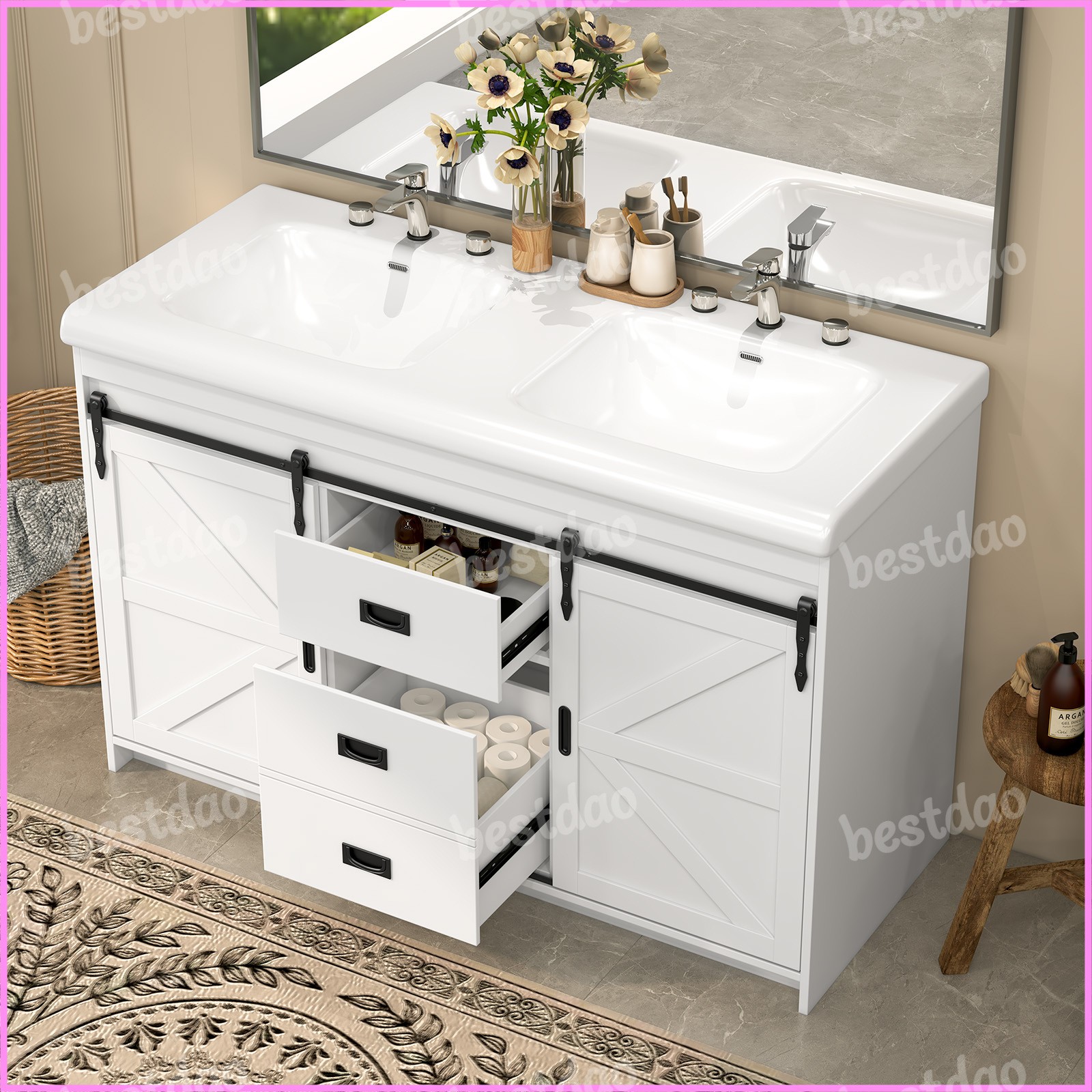 Freestanding Bathroom Vanity with Double Sink 47” Bathroom Vanity w/ 2 Drawers