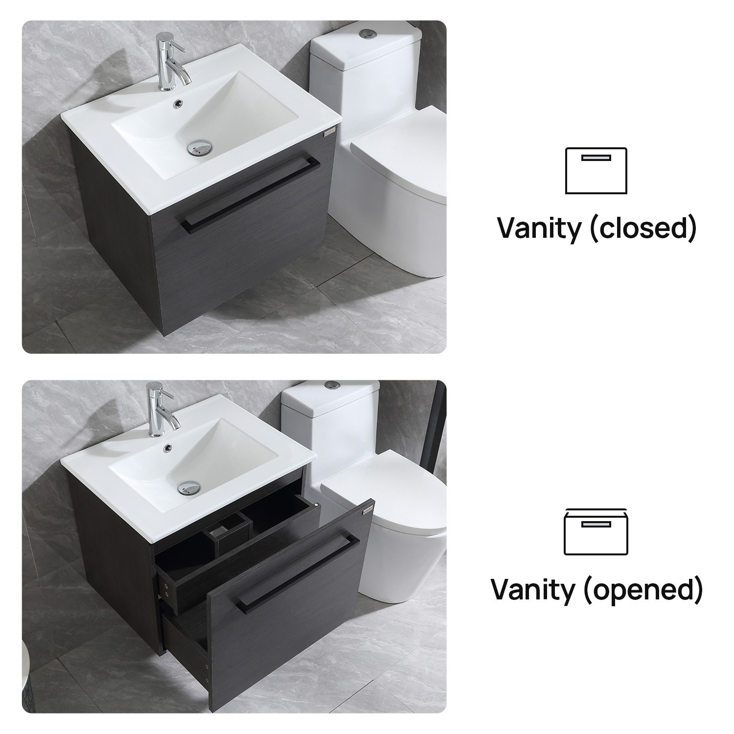 24Inch Bathroom Vanity With Sink Wall Mounted Cabinet Storage Set w/Faucet Drain
