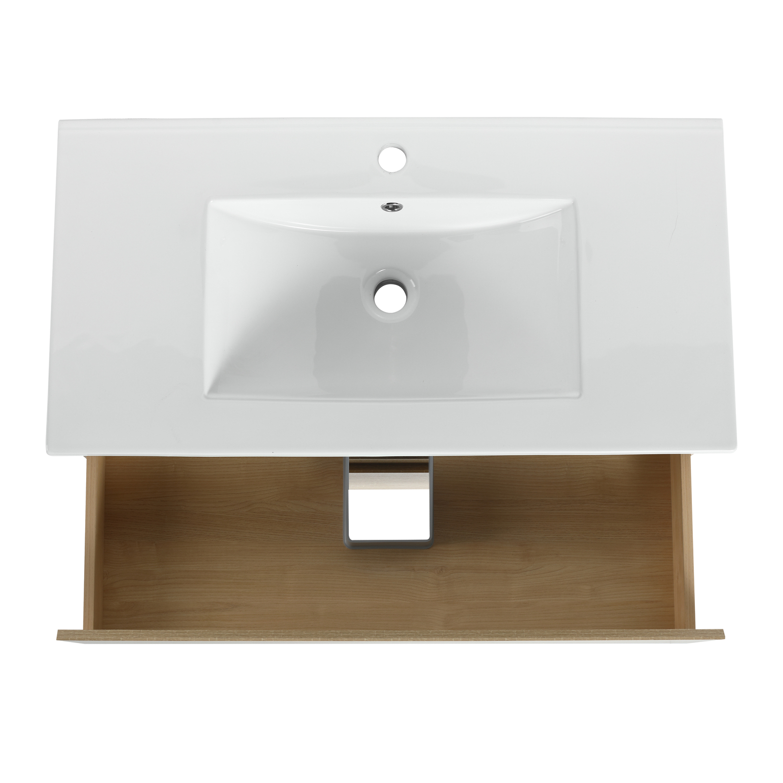 36″ Wood Wall Mounted Bathroom Vanity W/ 2 Drawers +Ceramic Sink Basin Light Oak
