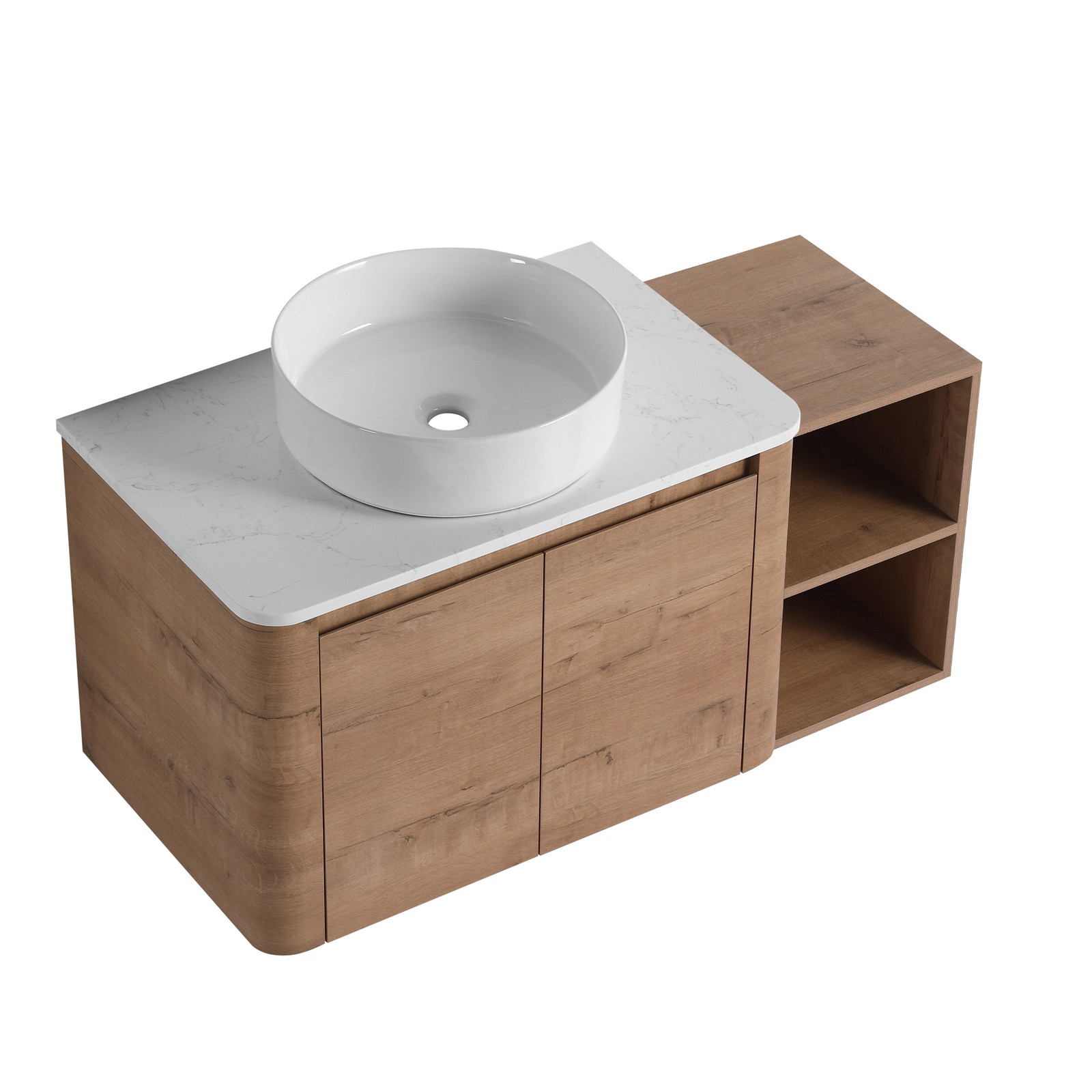 42” Wall-Mounted Bathroom Vanity Counter Top White Vessel Sink Storage Shelves