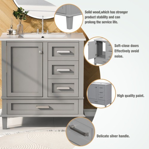 30 In.W Bathroom Vanities Stability and Durability Modern Vanity With Sink