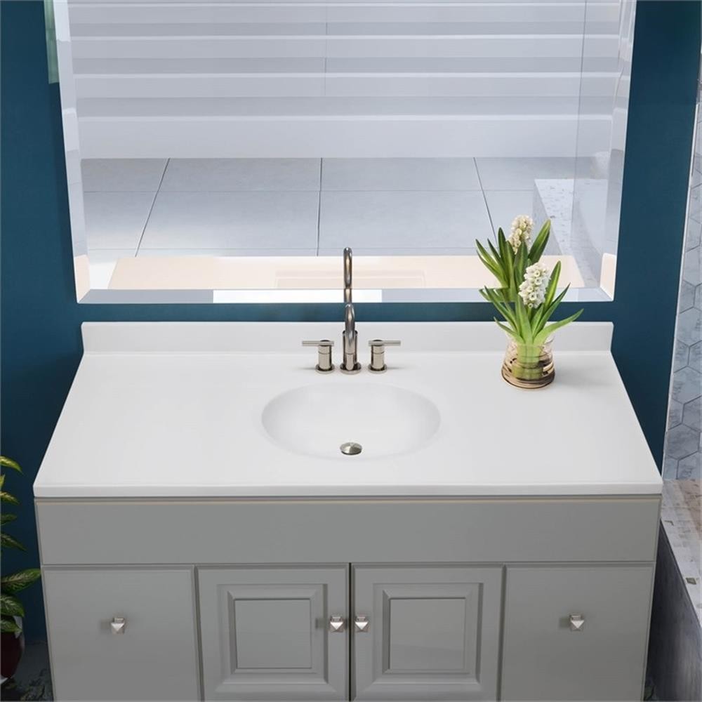 Design House 49×19″ Cultured Marble Single Bowl Vanity Top in Solid White