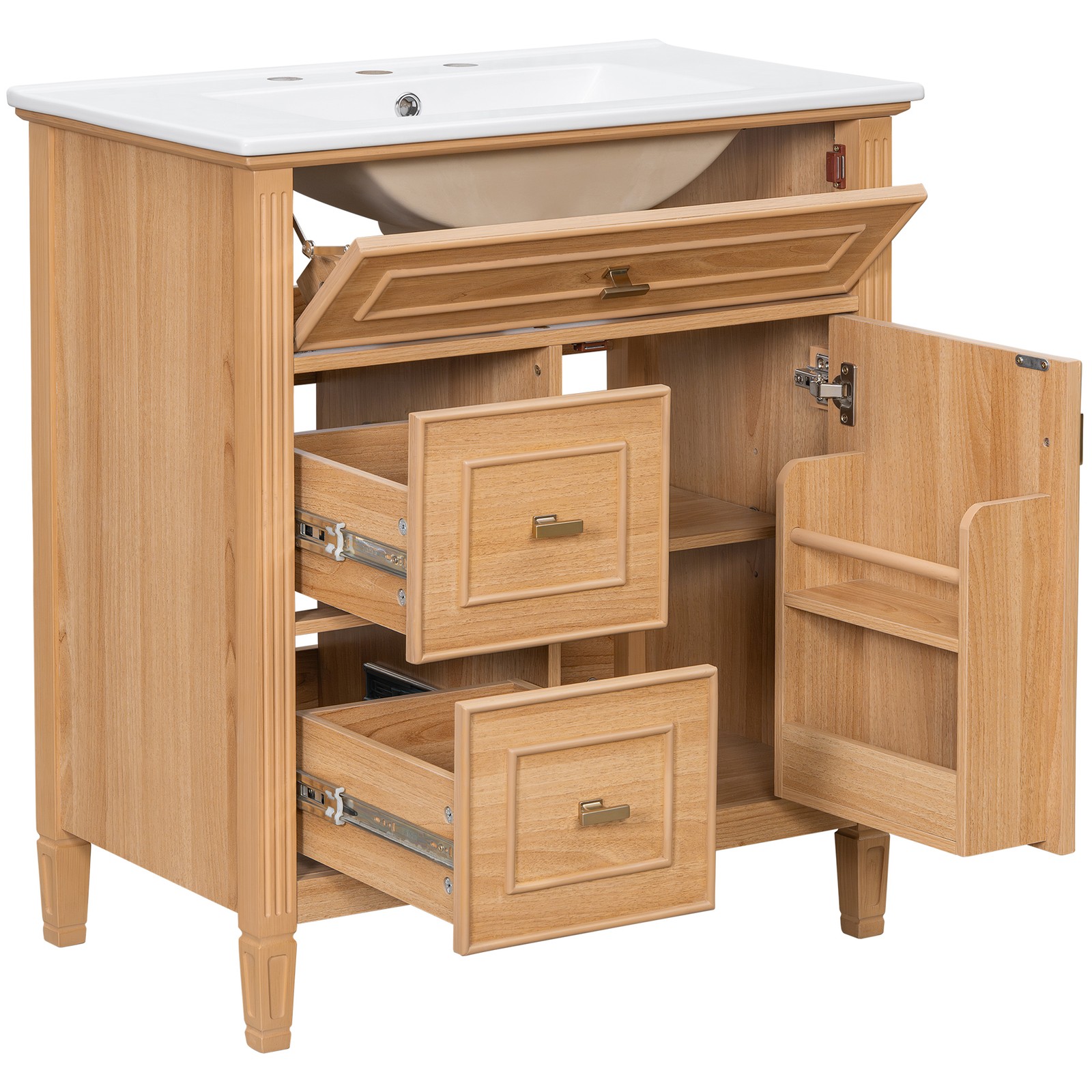 30″ Bathroom Vanity with Sink, Cabinet, Drawers, Solid Wood & MDF