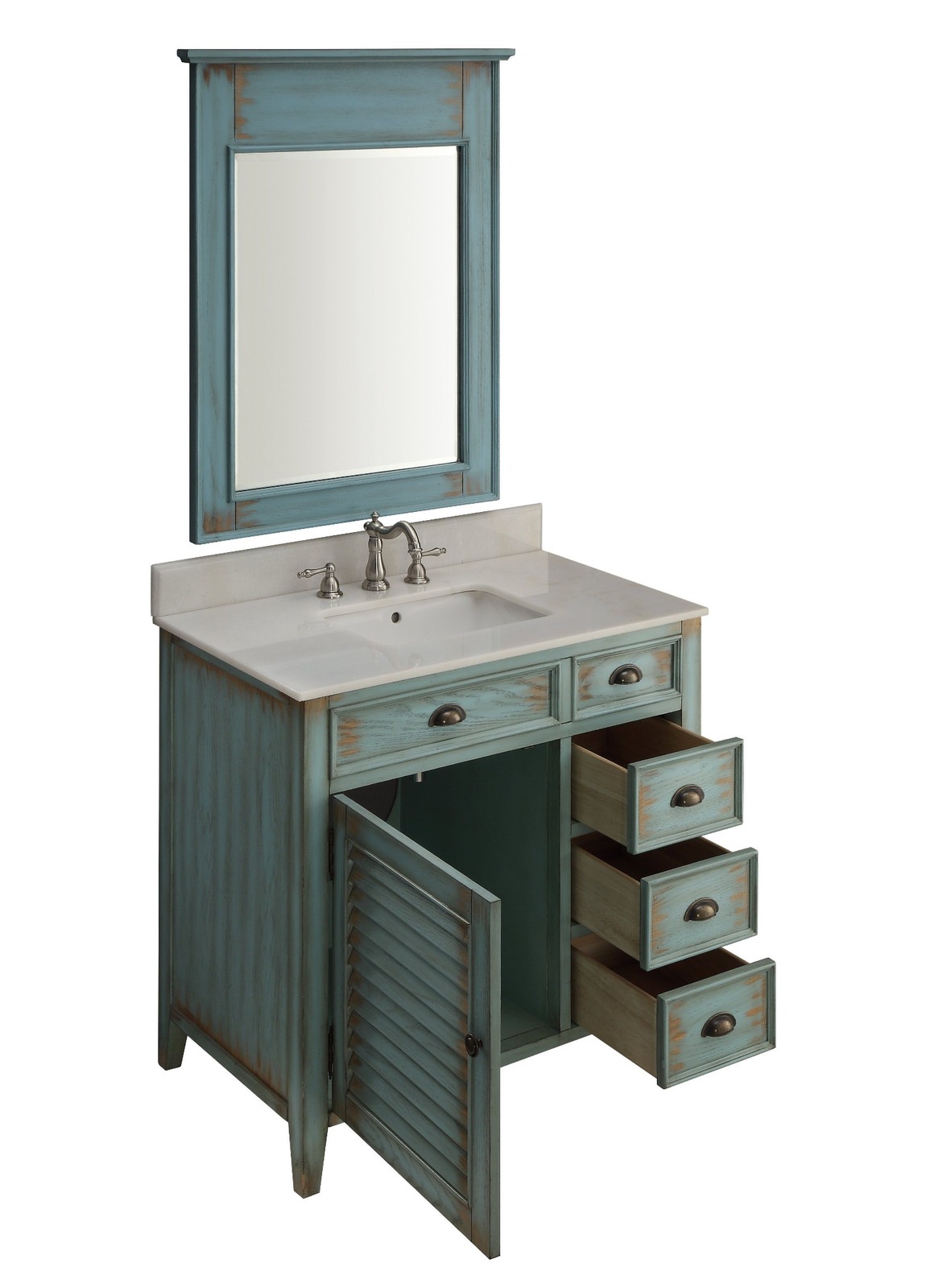 36 inch Distressed Blue Abbeville Bathroom Sink Vanity CF-78887BU